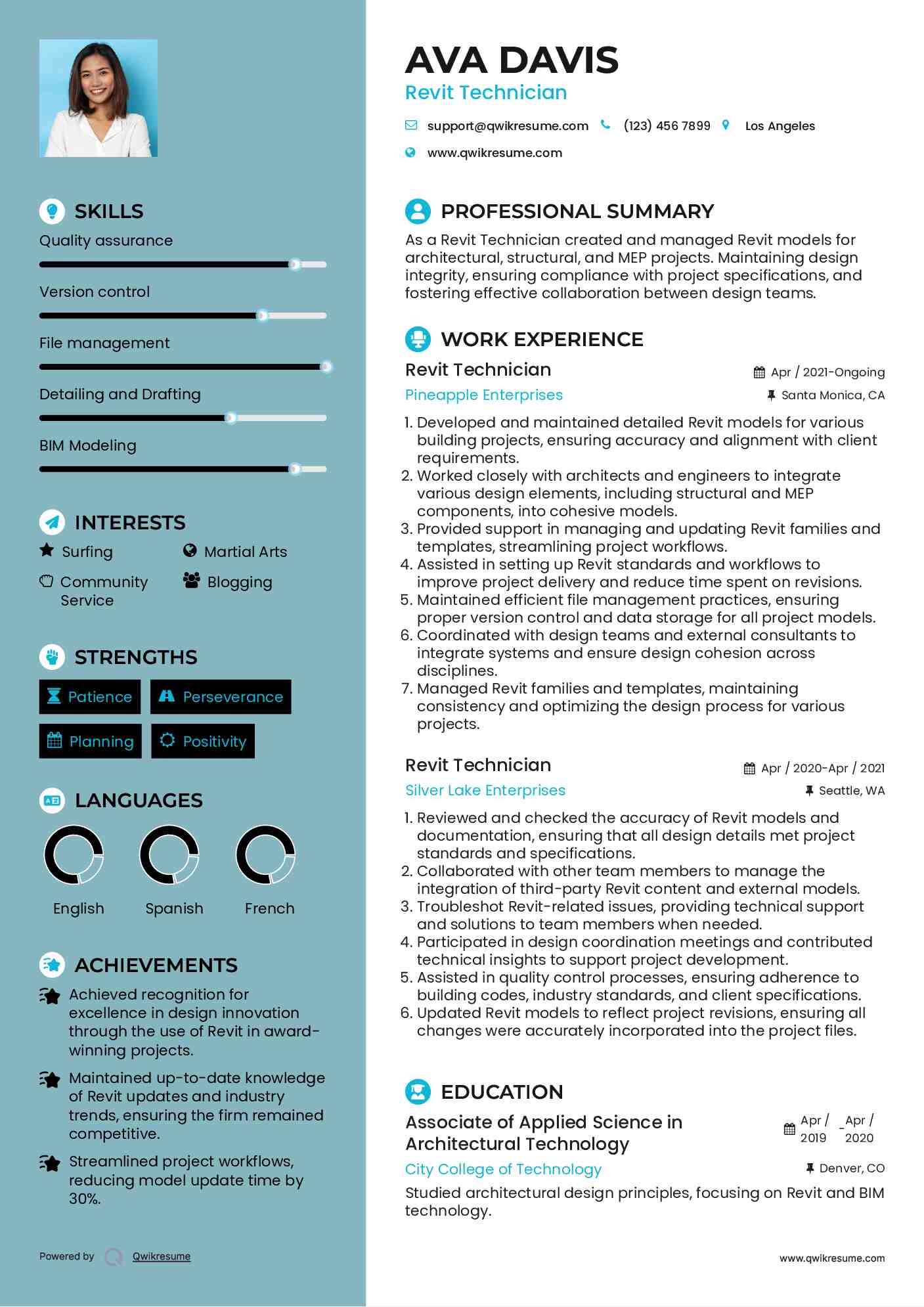 Revit Technician Resume Sample