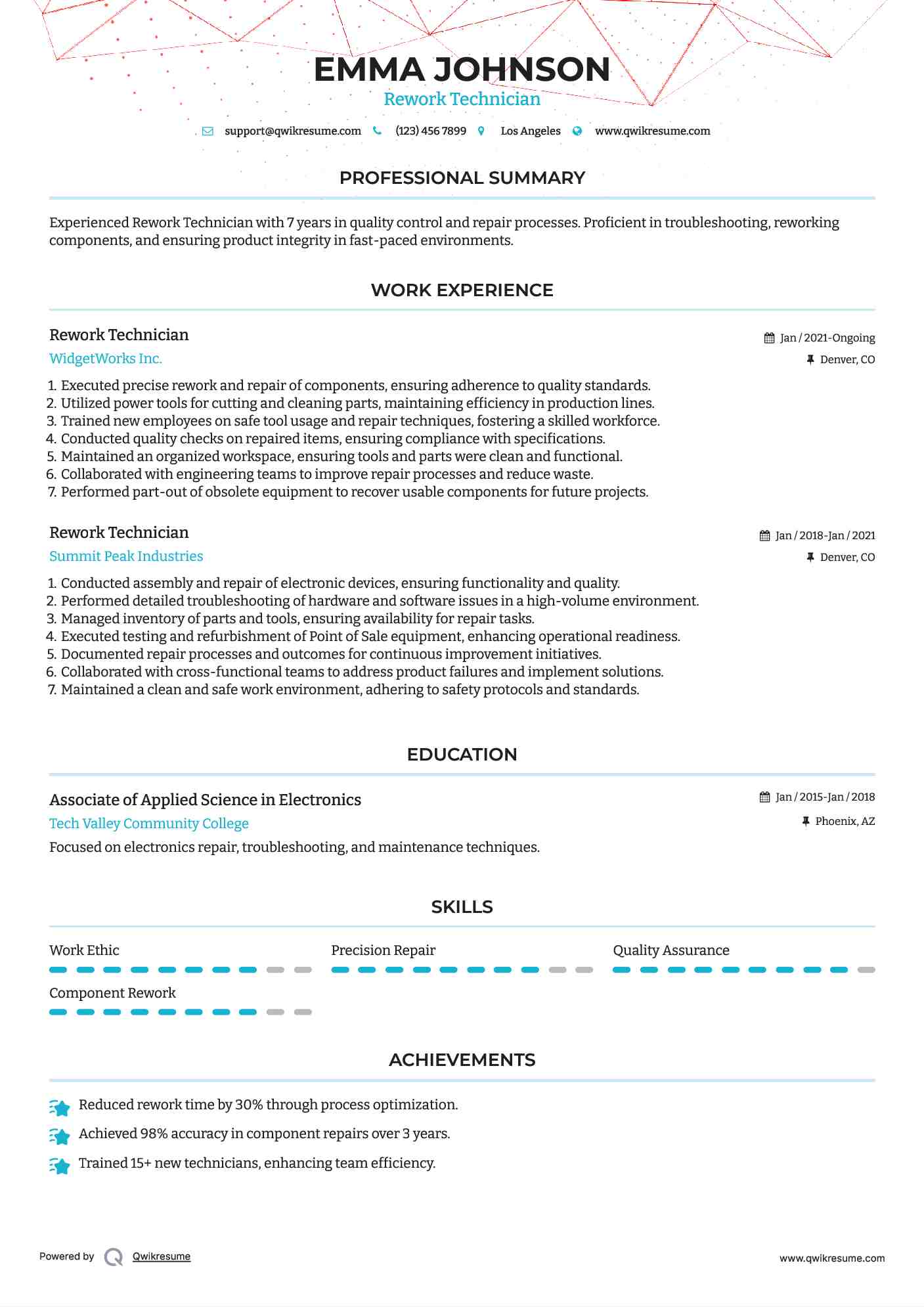 Rework Technician Resume Template
