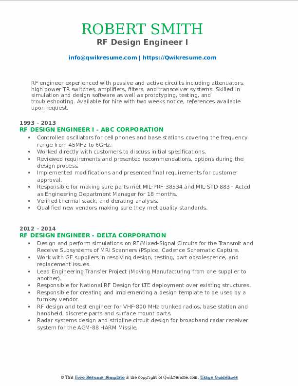 RF Design Engineer Resume Samples QwikResume