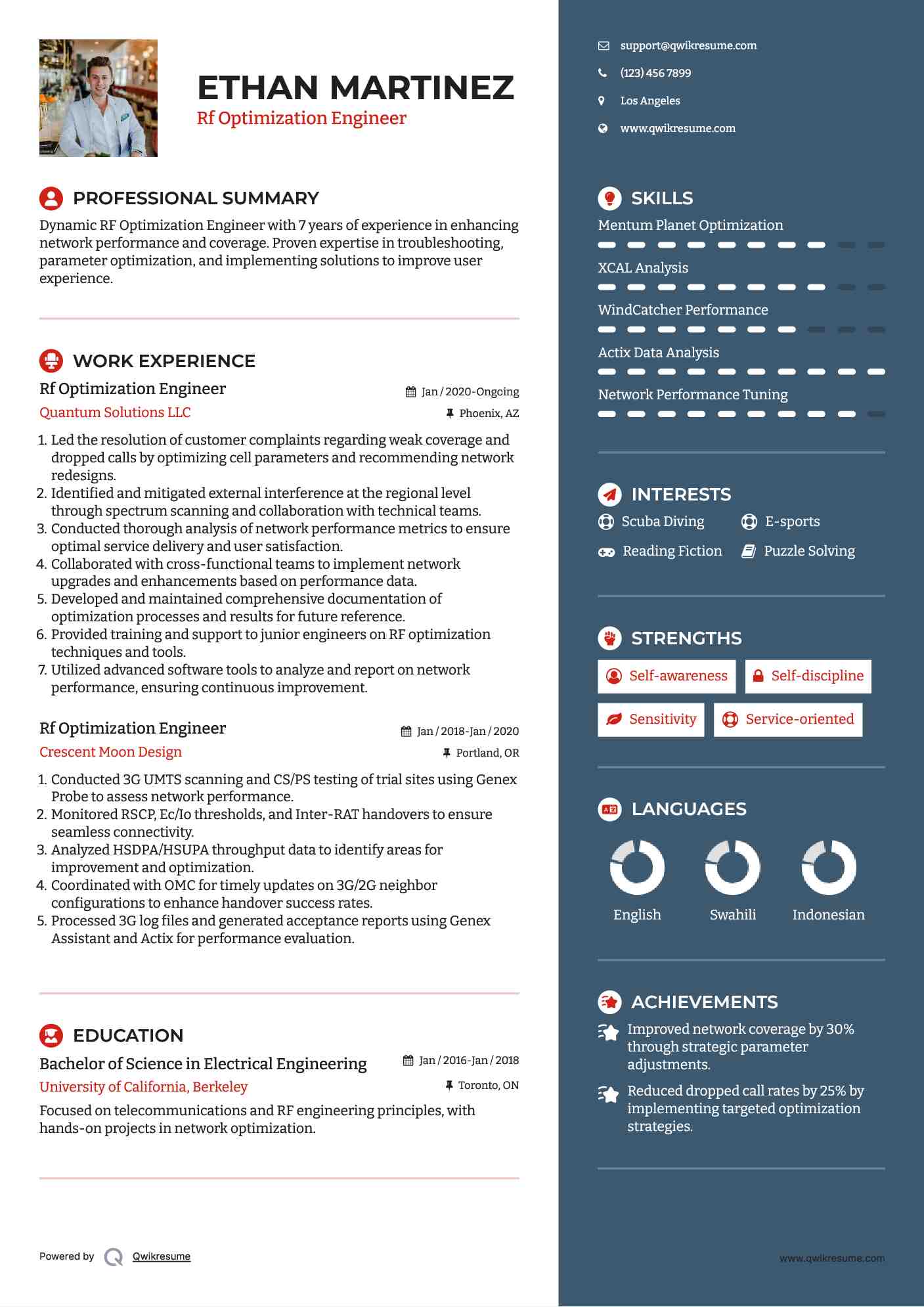 Rf Optimization Engineer Resume Sample