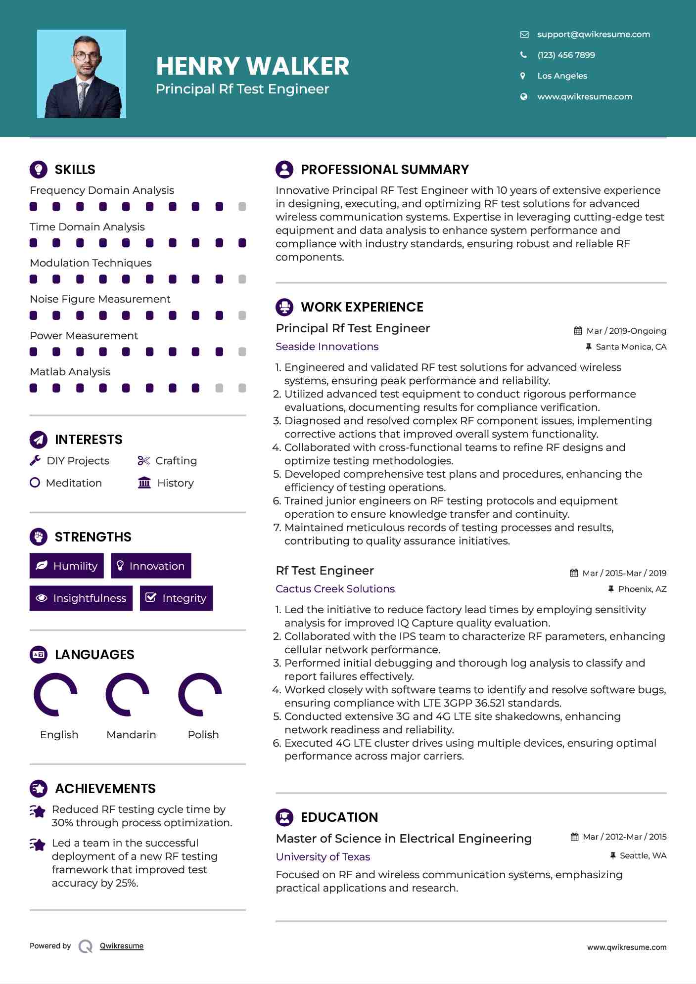 Principal Rf Test Engineer Resume Template