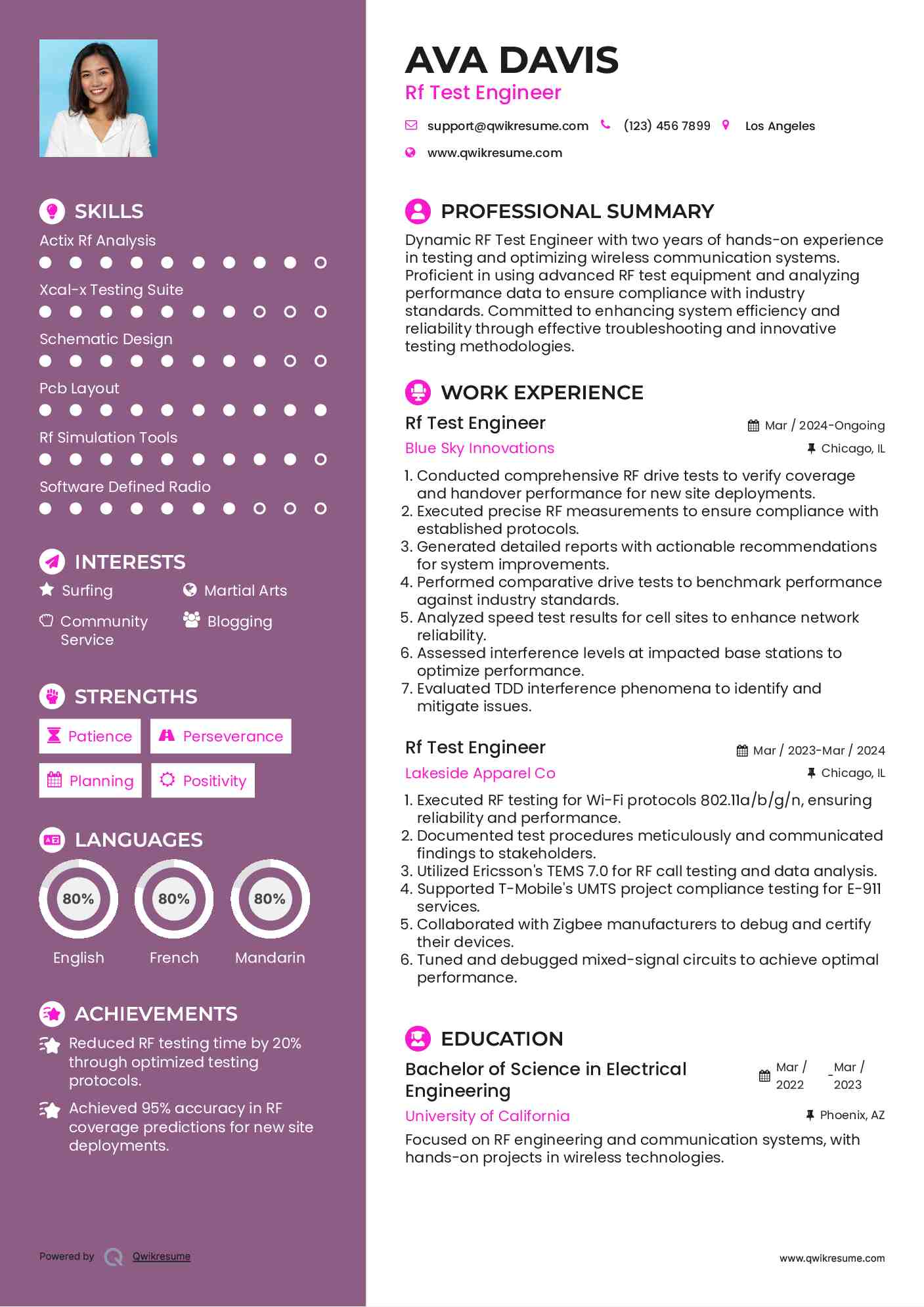 Rf Test Engineer Resume Format