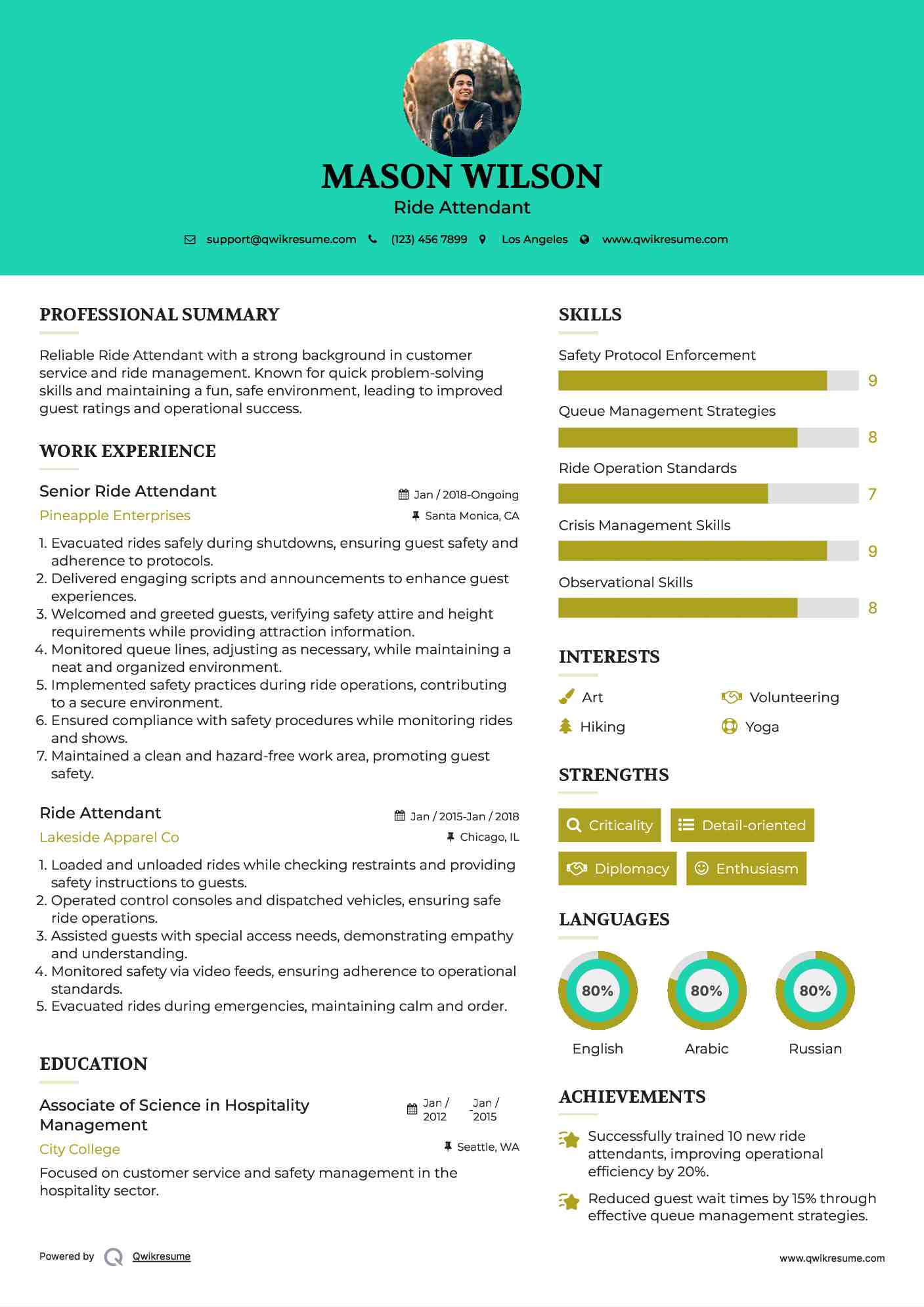 Senior Ride Attendant Resume Template