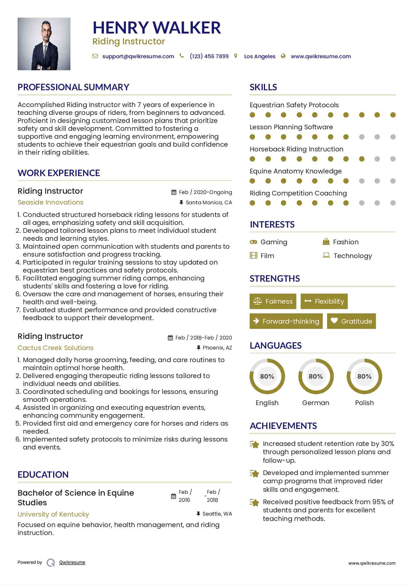 Riding Instructor Resume Format