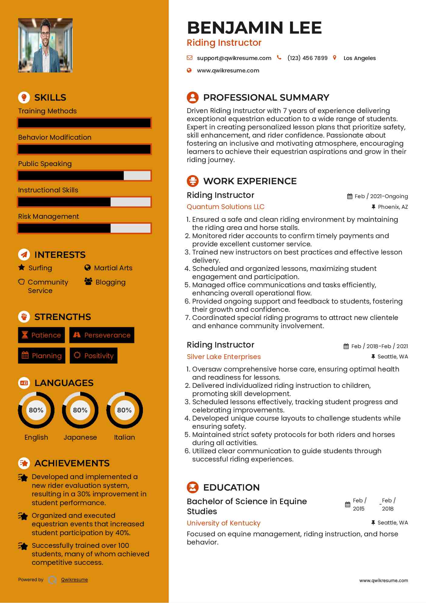 Riding Instructor Resume Format