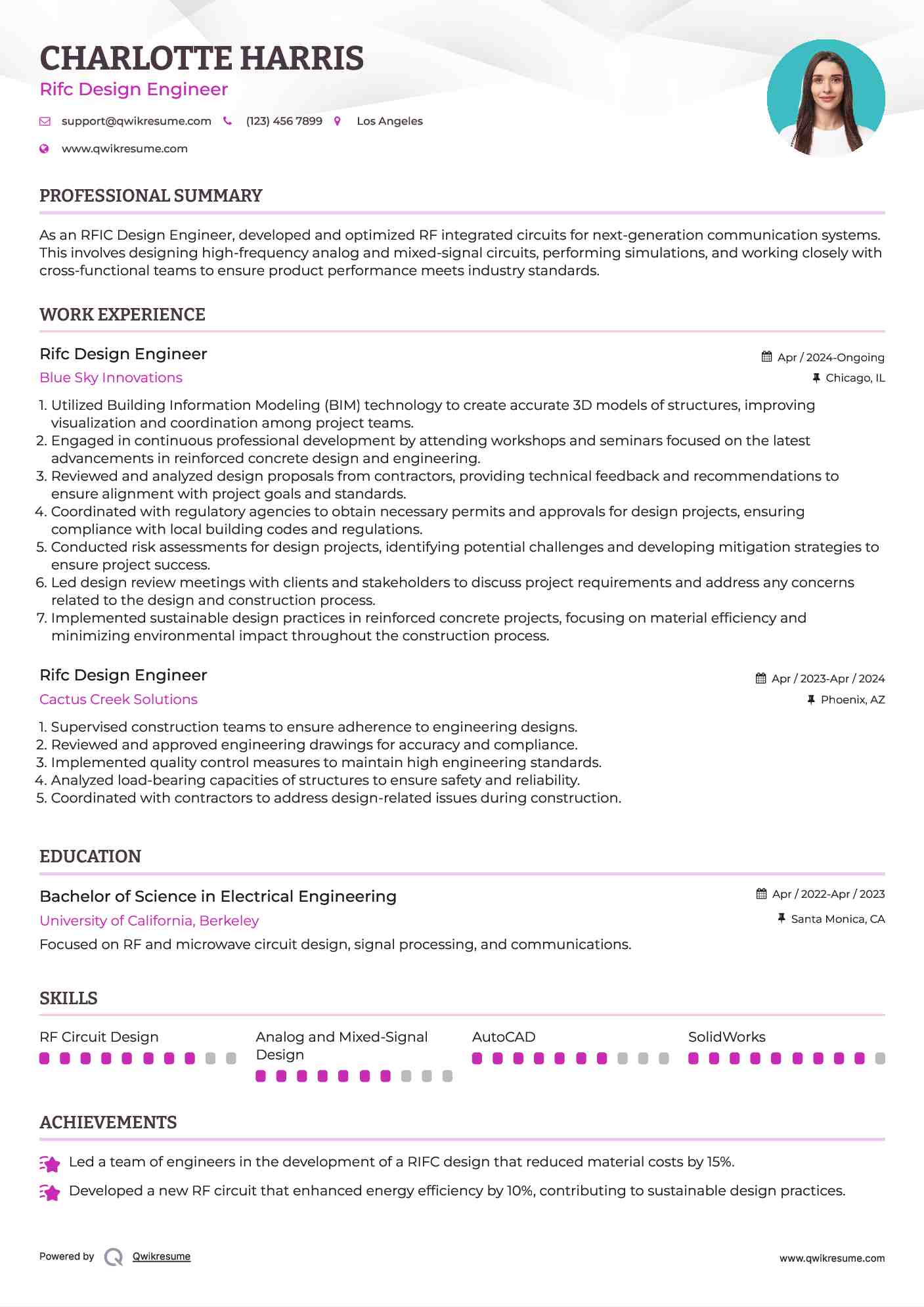 Rifc Design Engineer Resume Format