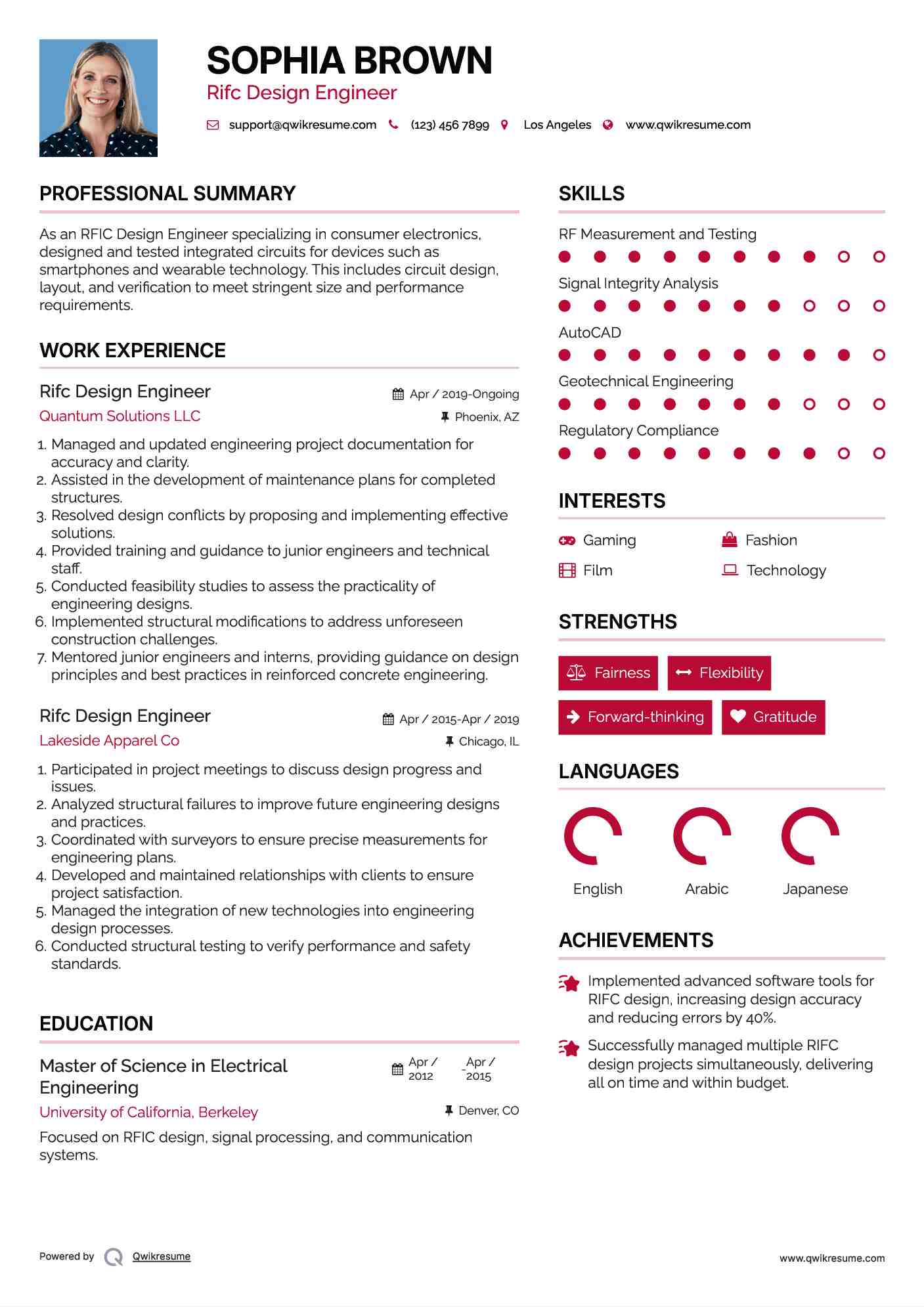 Rifc Design Engineer Resume Example