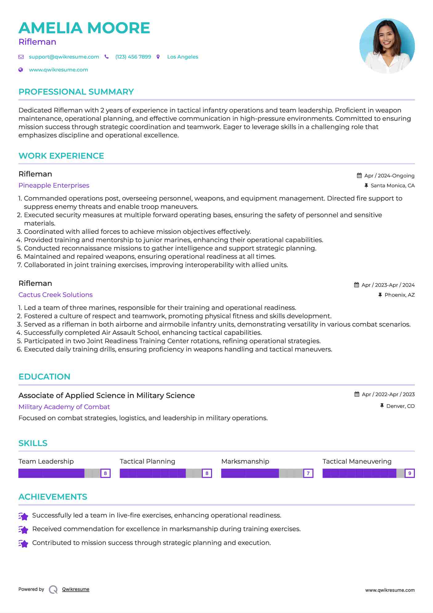 Rifleman Resume Model