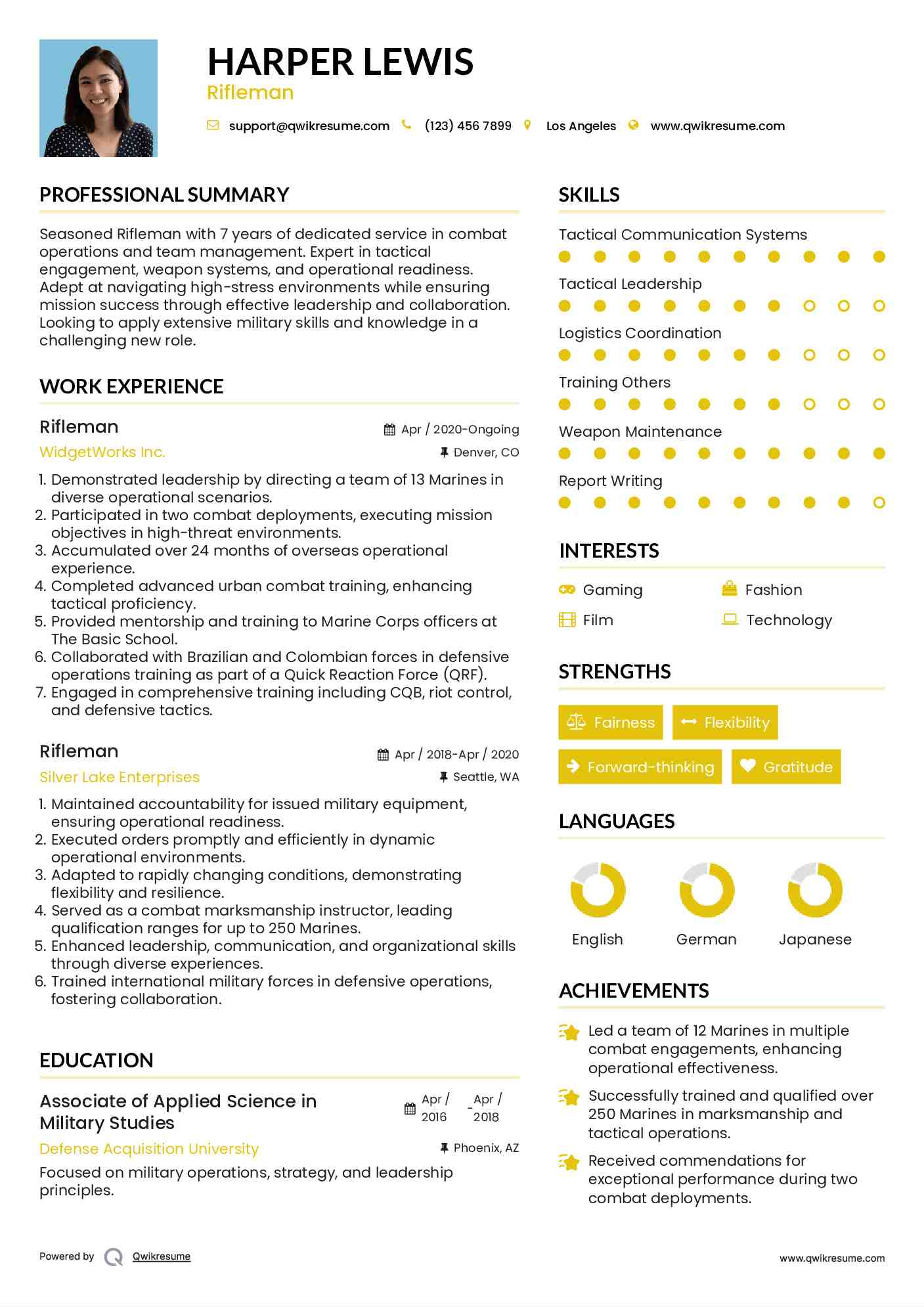Rifleman Resume Format