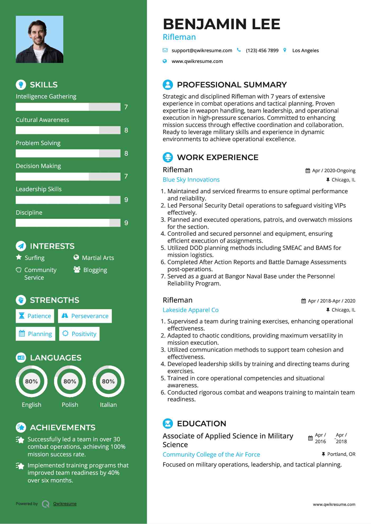 Rifleman Resume Model
