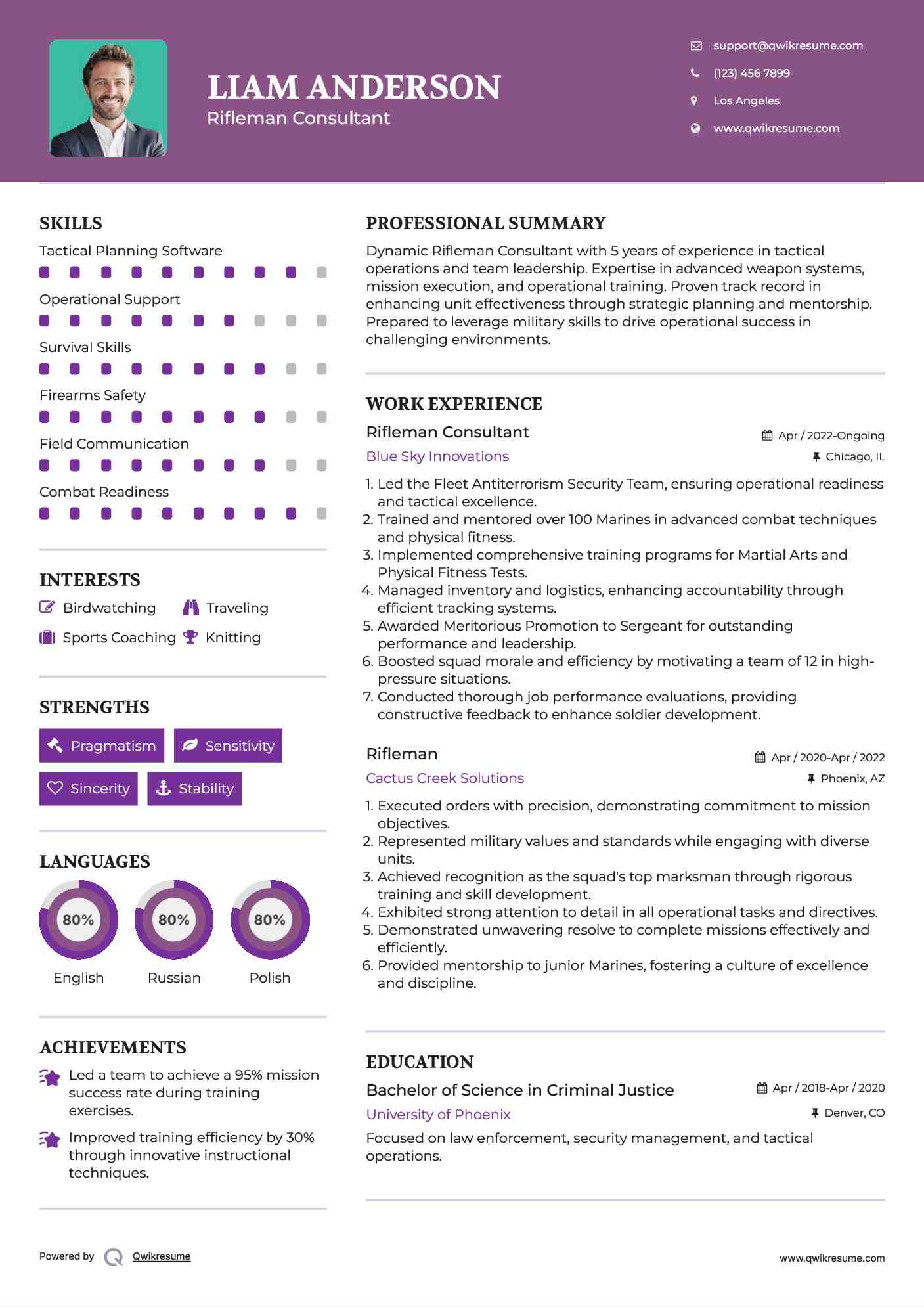 Rifleman Consultant Resume Sample