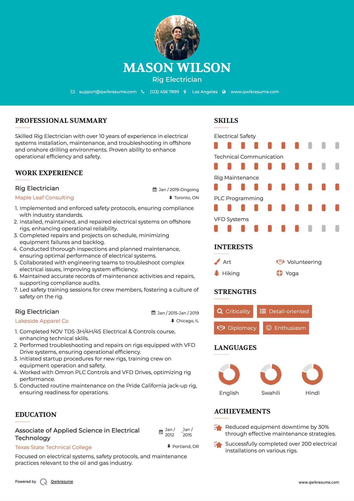 Rig Electrician Resume Template