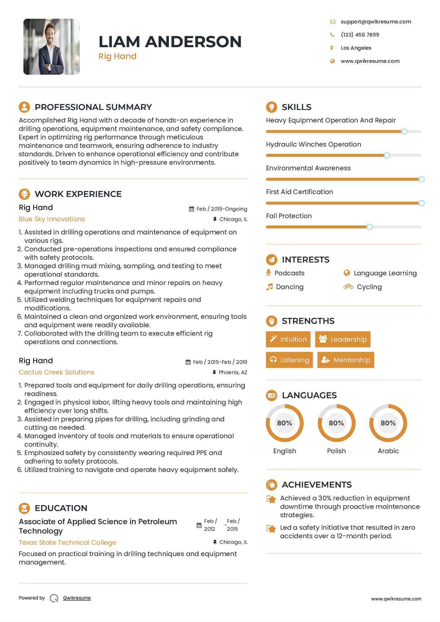 Rig Hand Resume Samples QwikResume