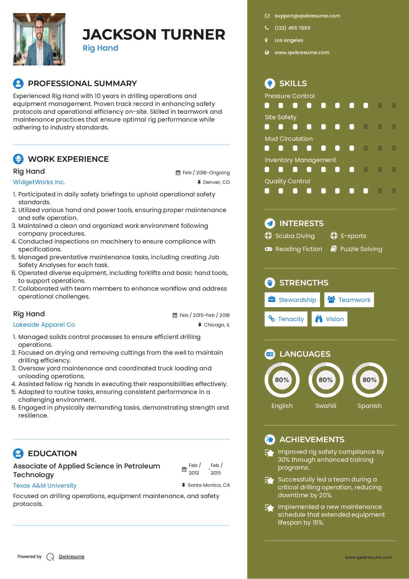 Rig Hand Resume Format