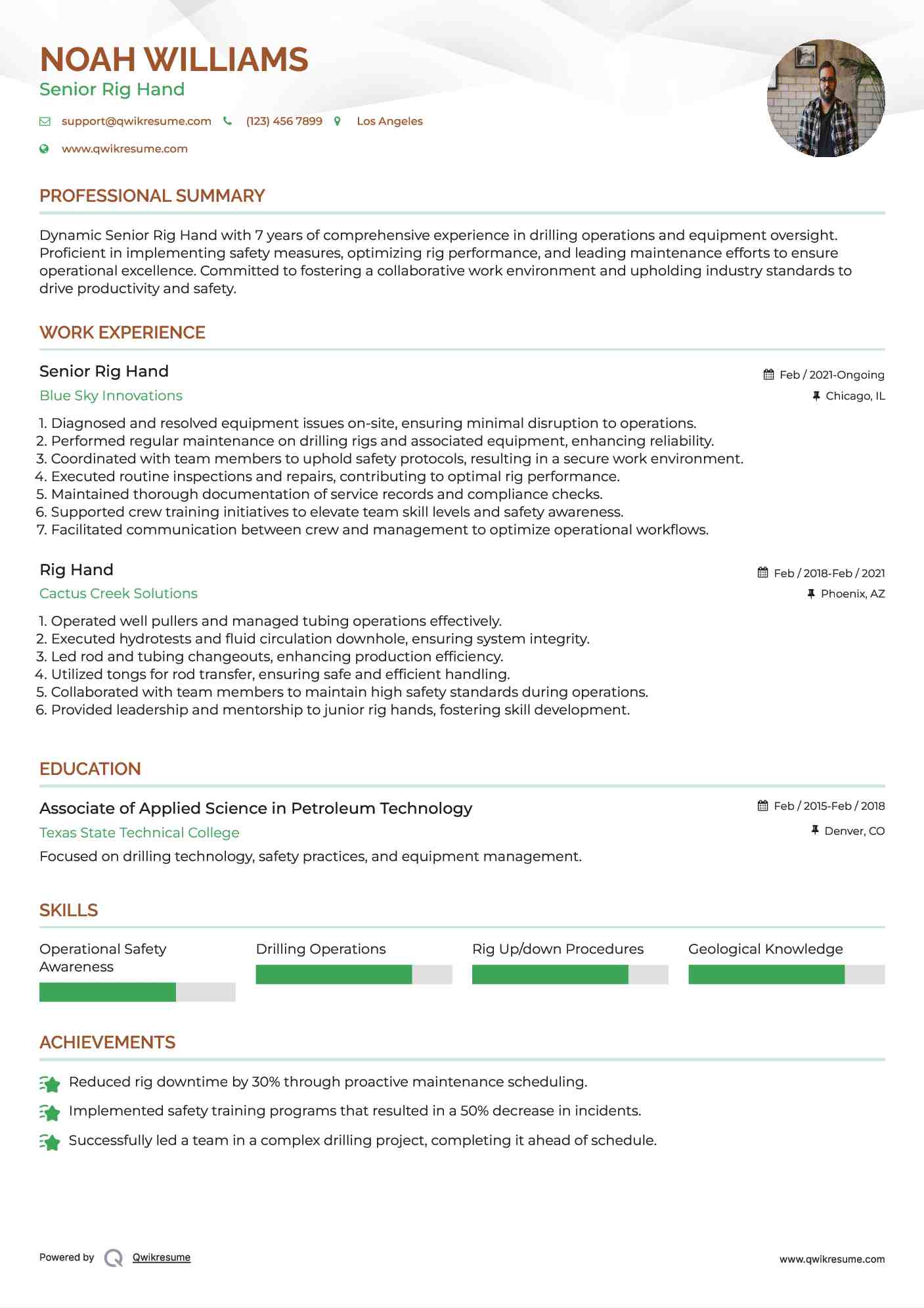 Senior Rig Hand Resume Template