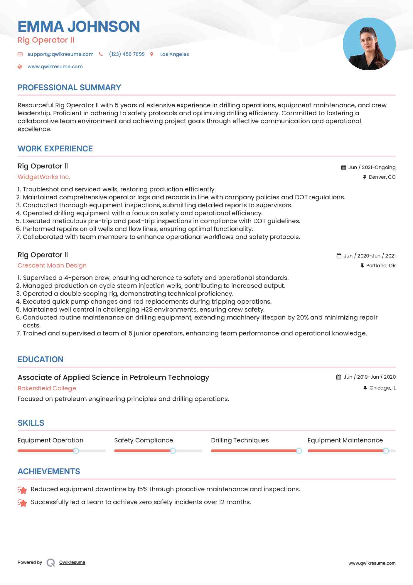 Rig Operator ll Resume Example