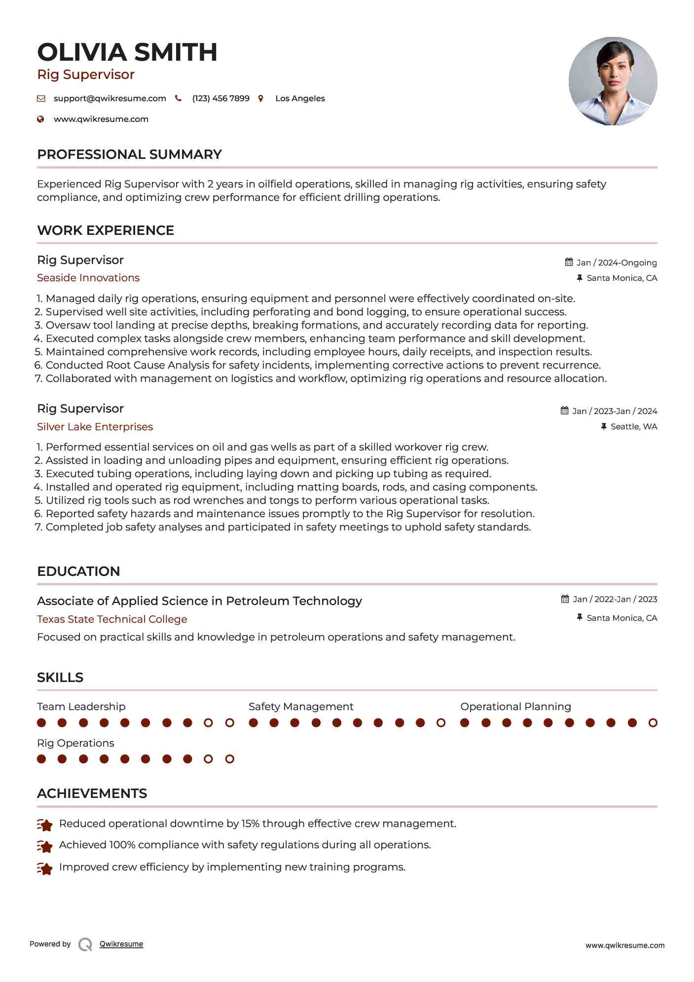 Rig Supervisor Resume Model