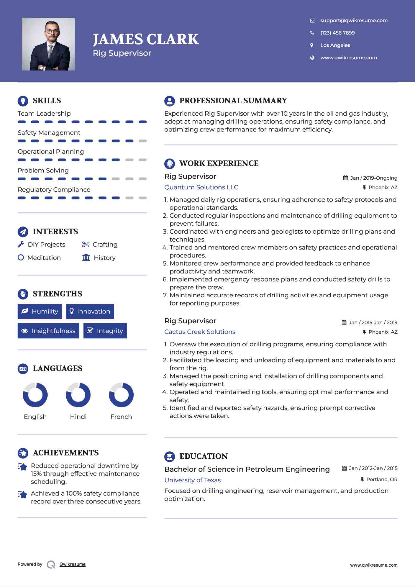 Rig Supervisor Resume Samples QwikResume