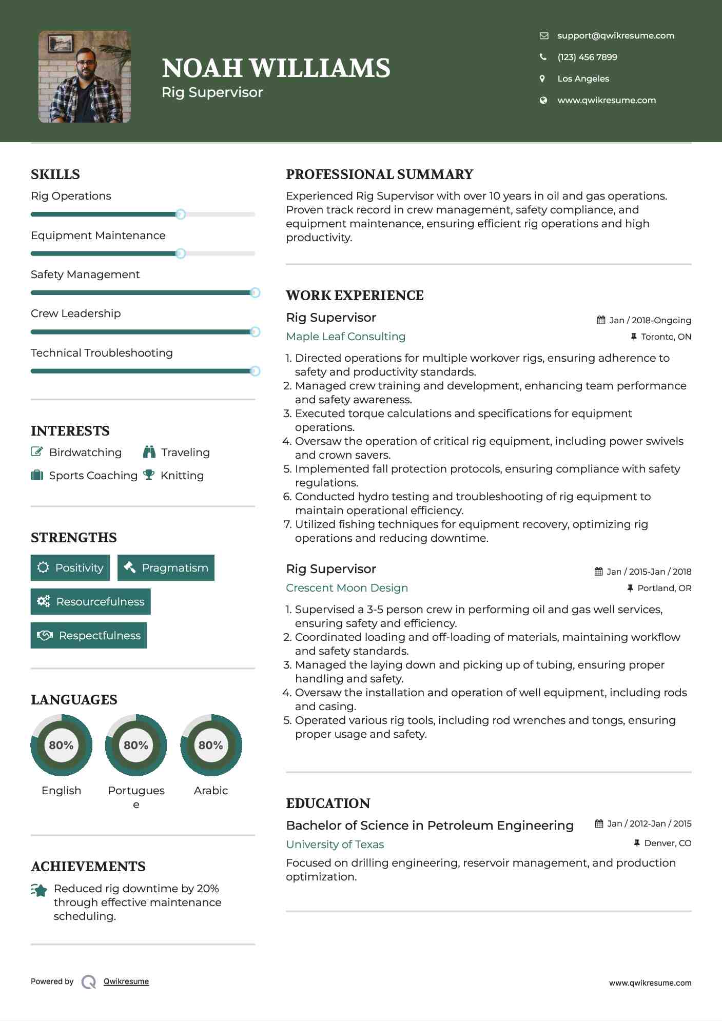 Rig Supervisor Resume Model