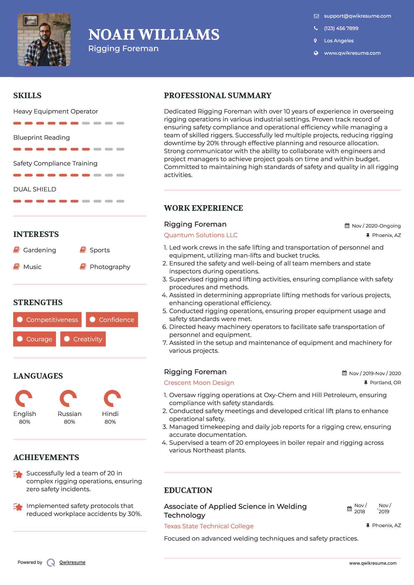 Rigging Foreman Resume Template