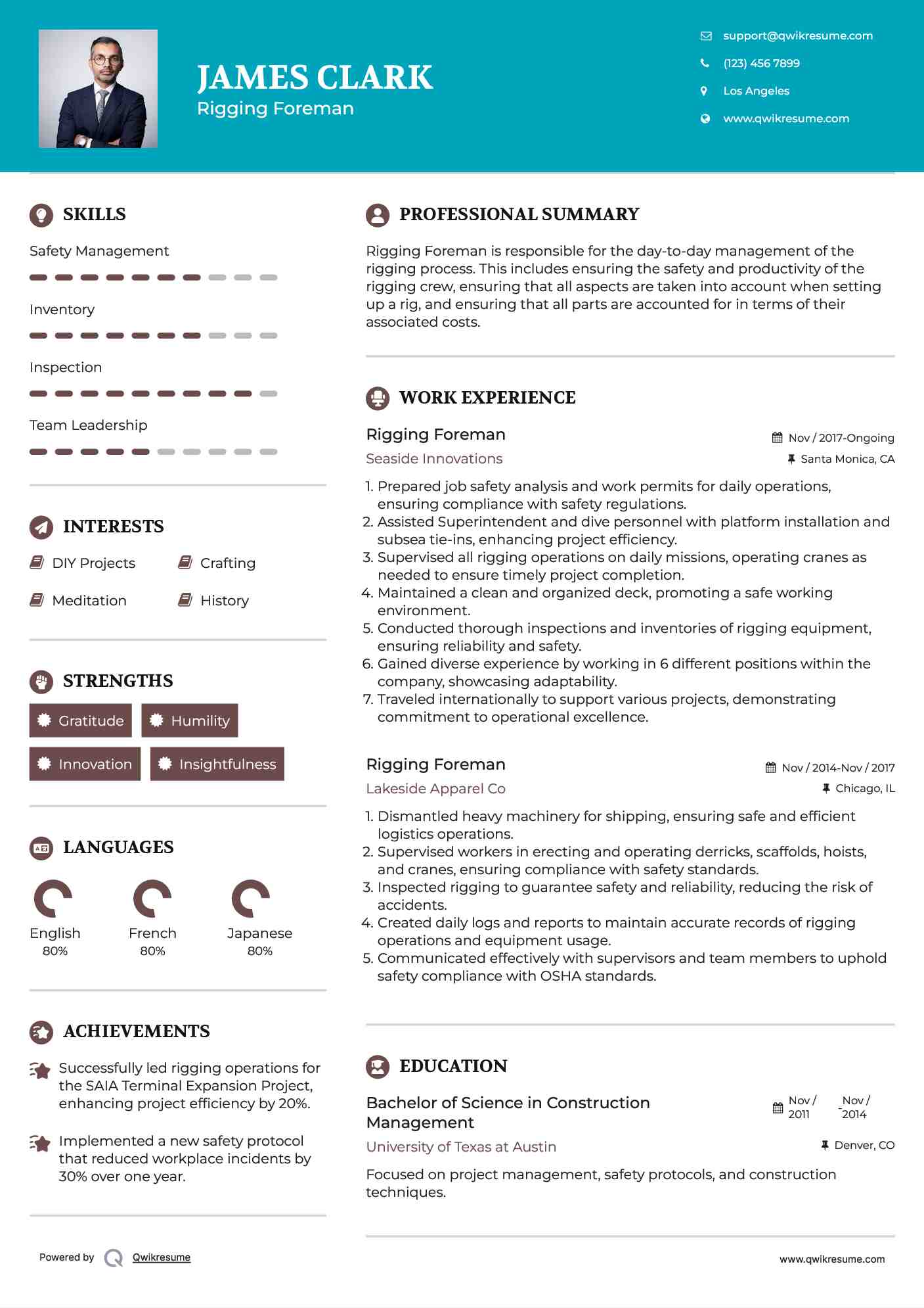 Rigging Foreman Resume Format