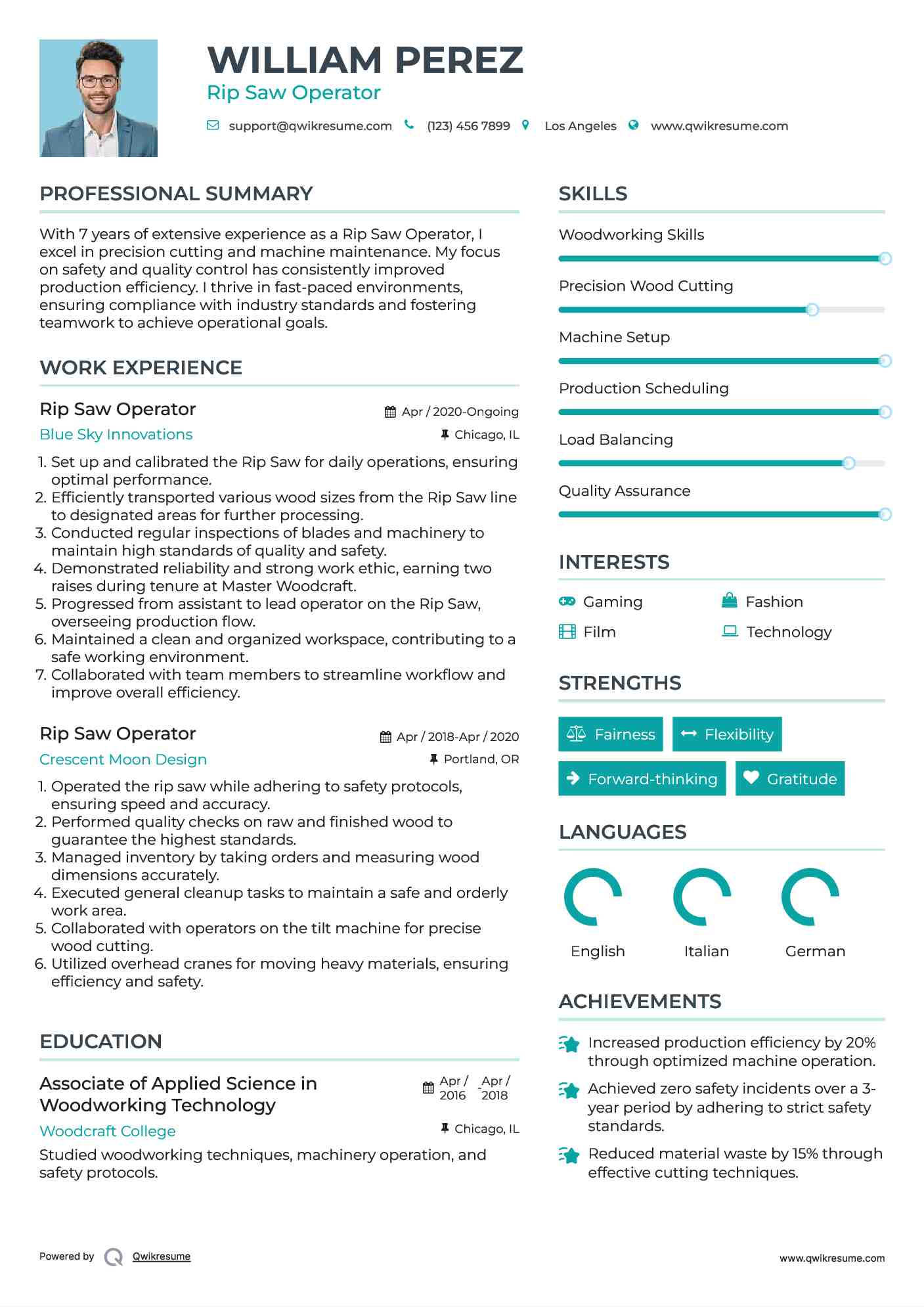 Rip Saw Operator Resume Sample