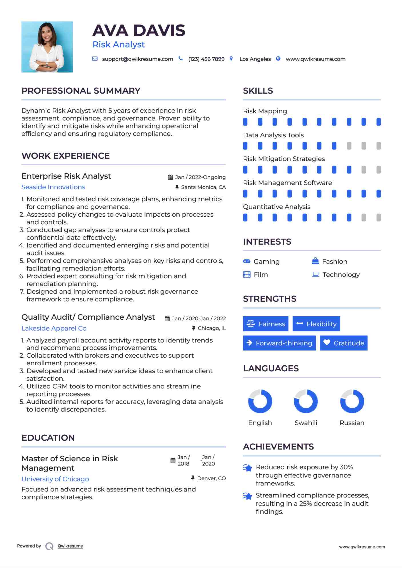 Enterprise Risk Analyst Resume Format