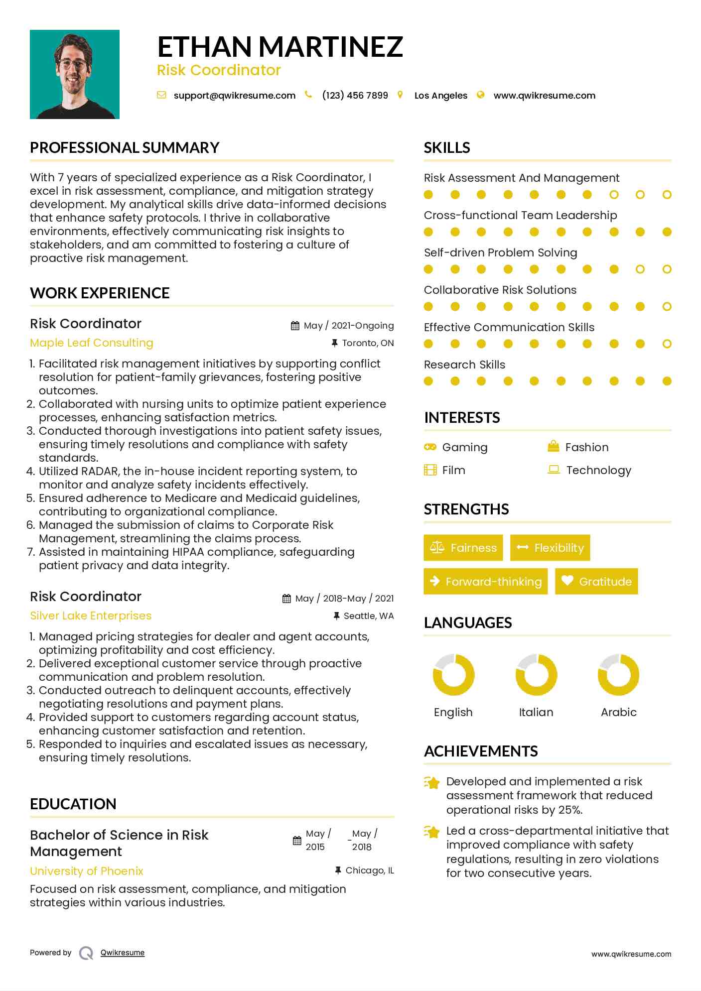 Risk Coordinator Resume Model