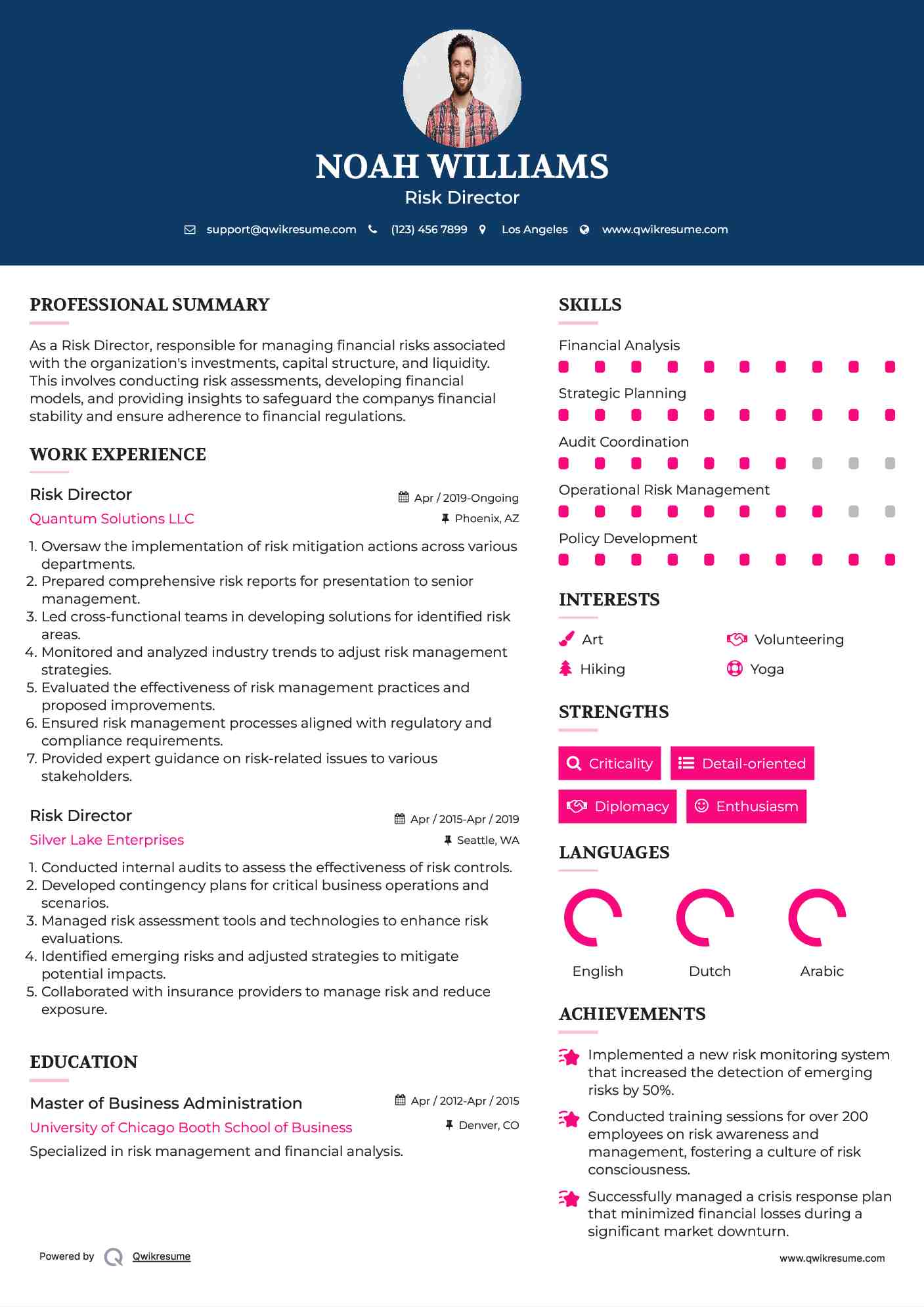 Risk Director Resume Template