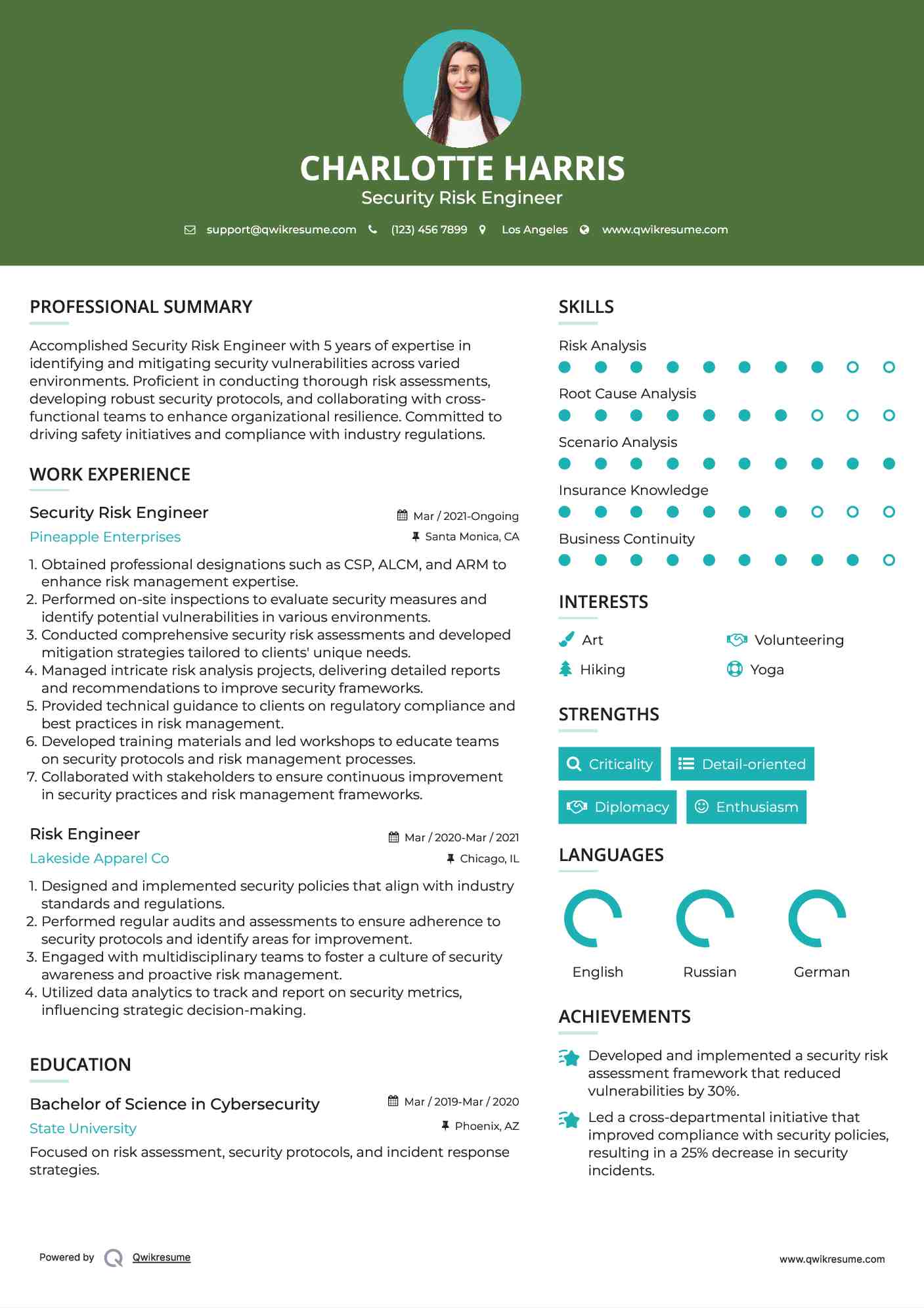 Security Risk Engineer
 Resume Format