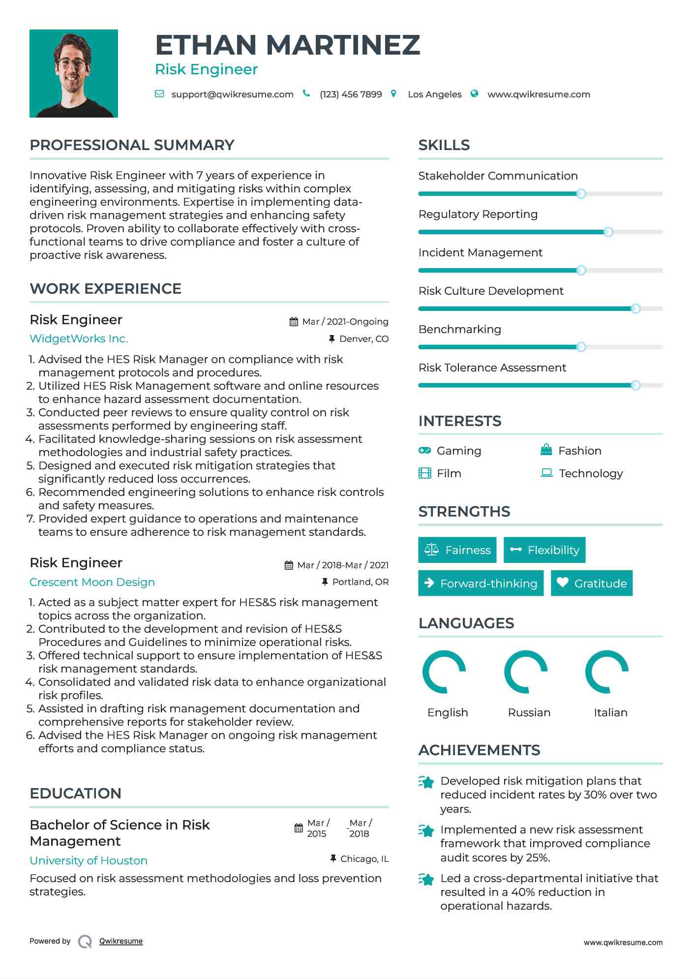 Risk Engineer Resume Format