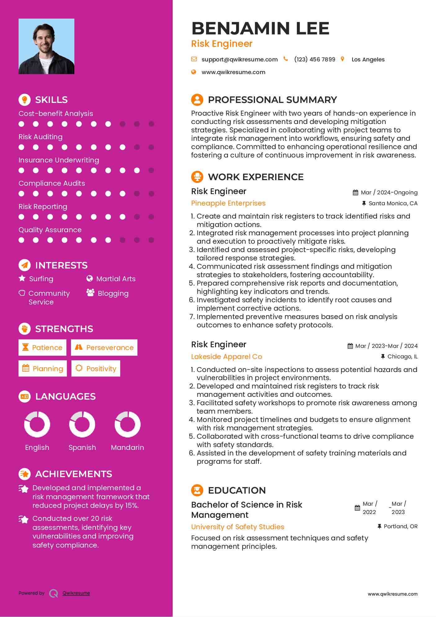 Risk Engineer Resume Template