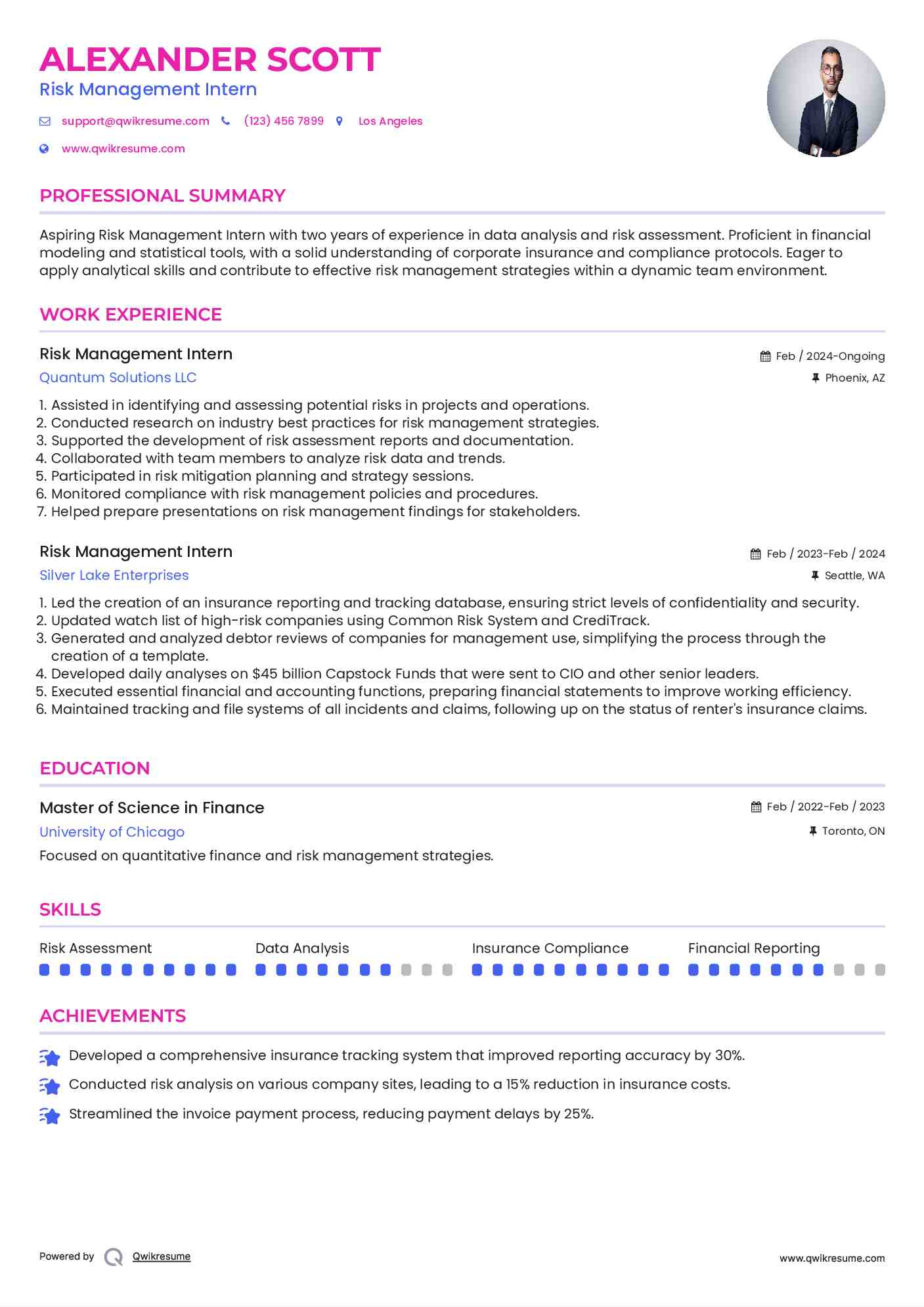 Risk Management Intern Resume Template