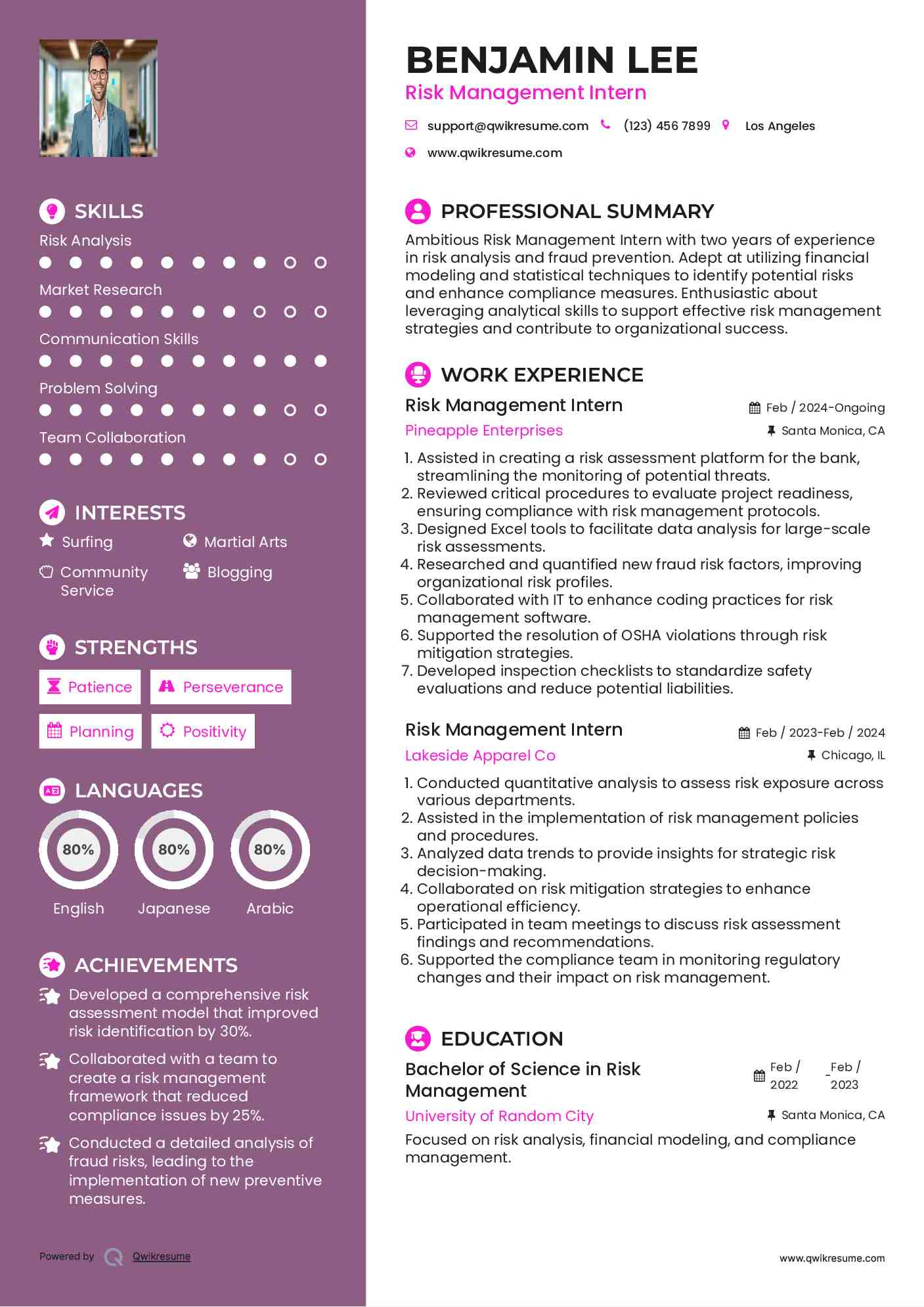 Risk Management Intern Resume Format