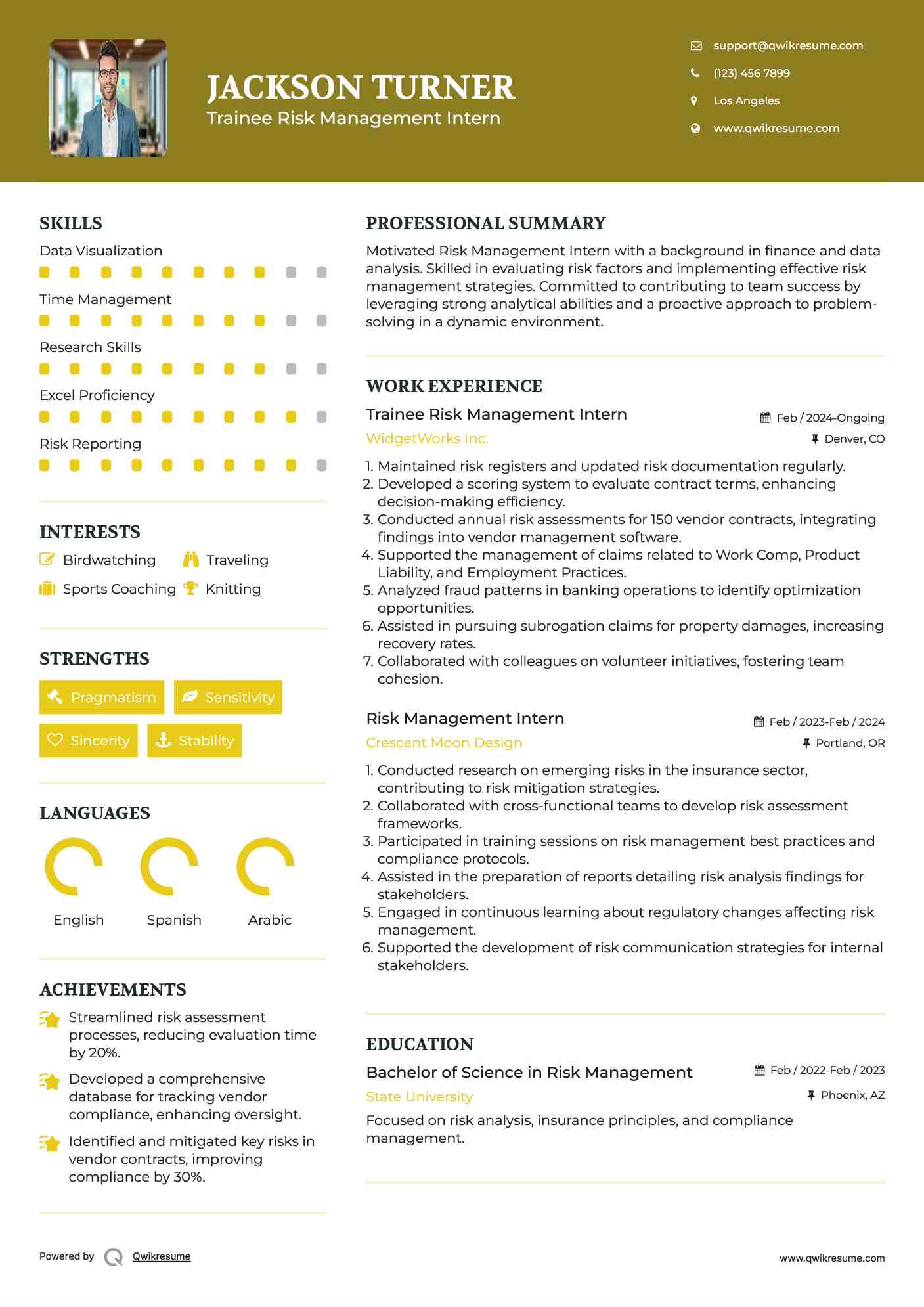 Trainee Risk Management Intern Resume Sample