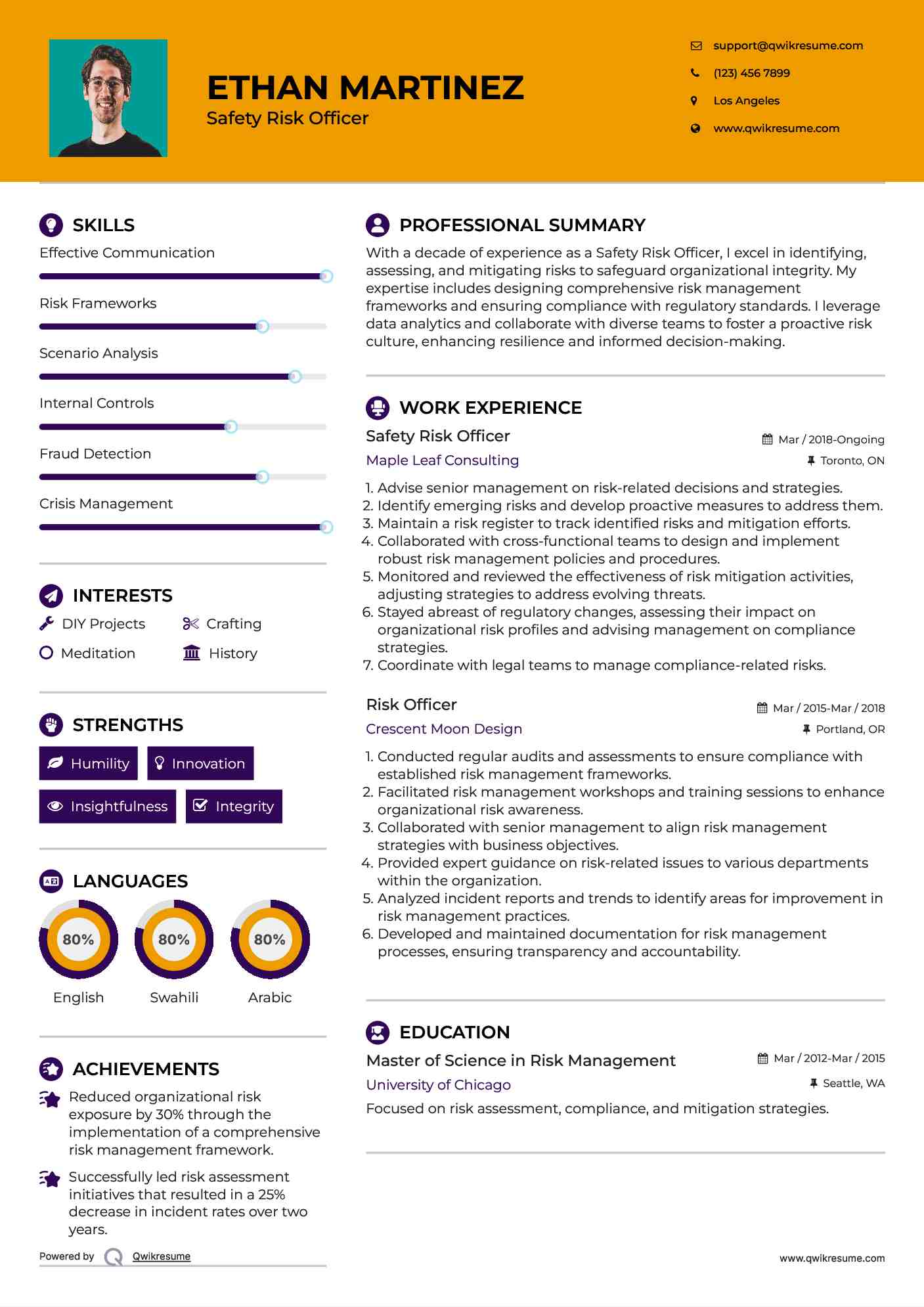 Safety Risk Officer
 Resume Template