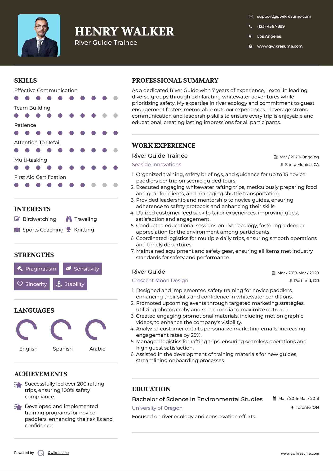 River Guide Trainee Resume Template