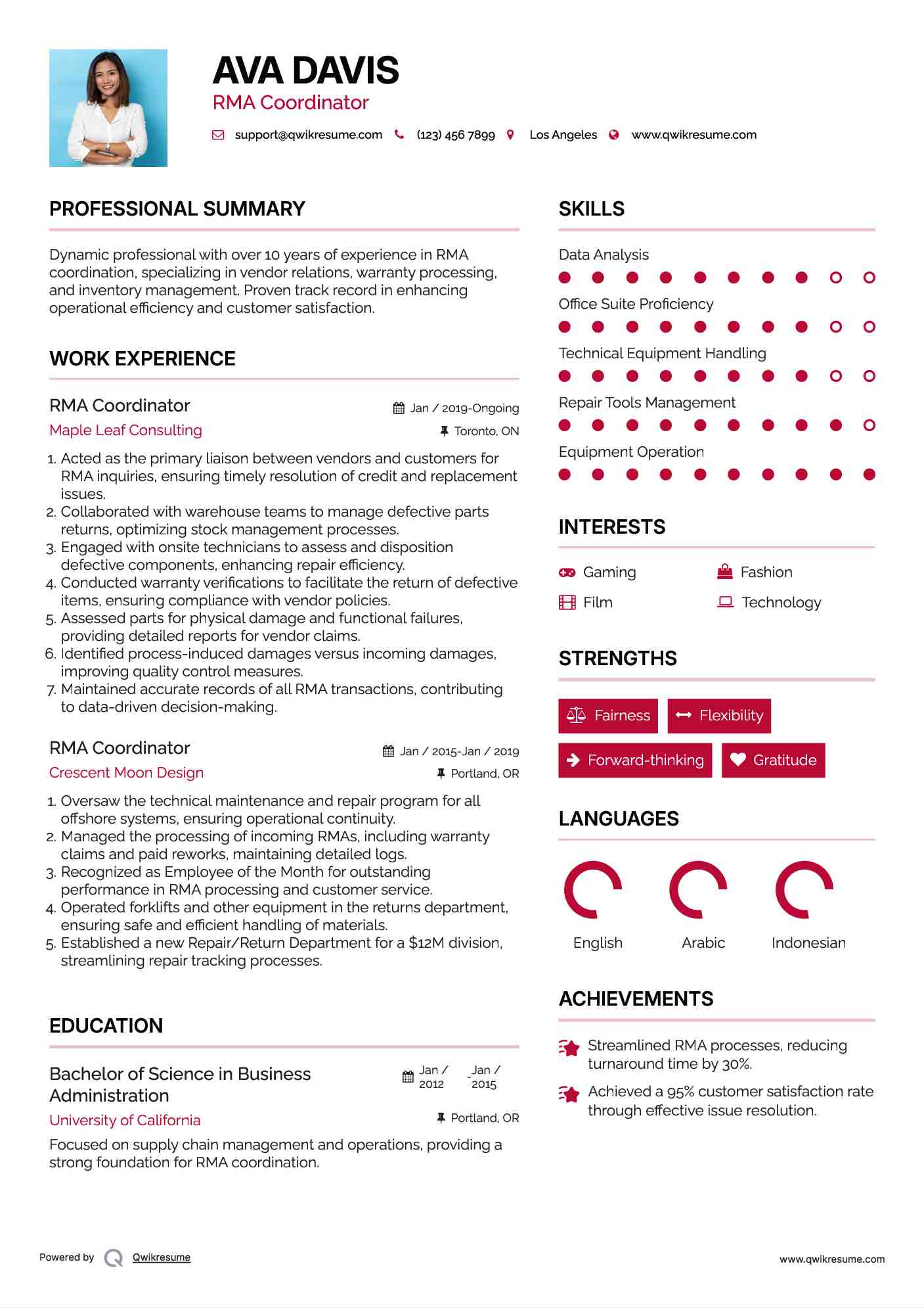 RMA Coordinator Resume Template