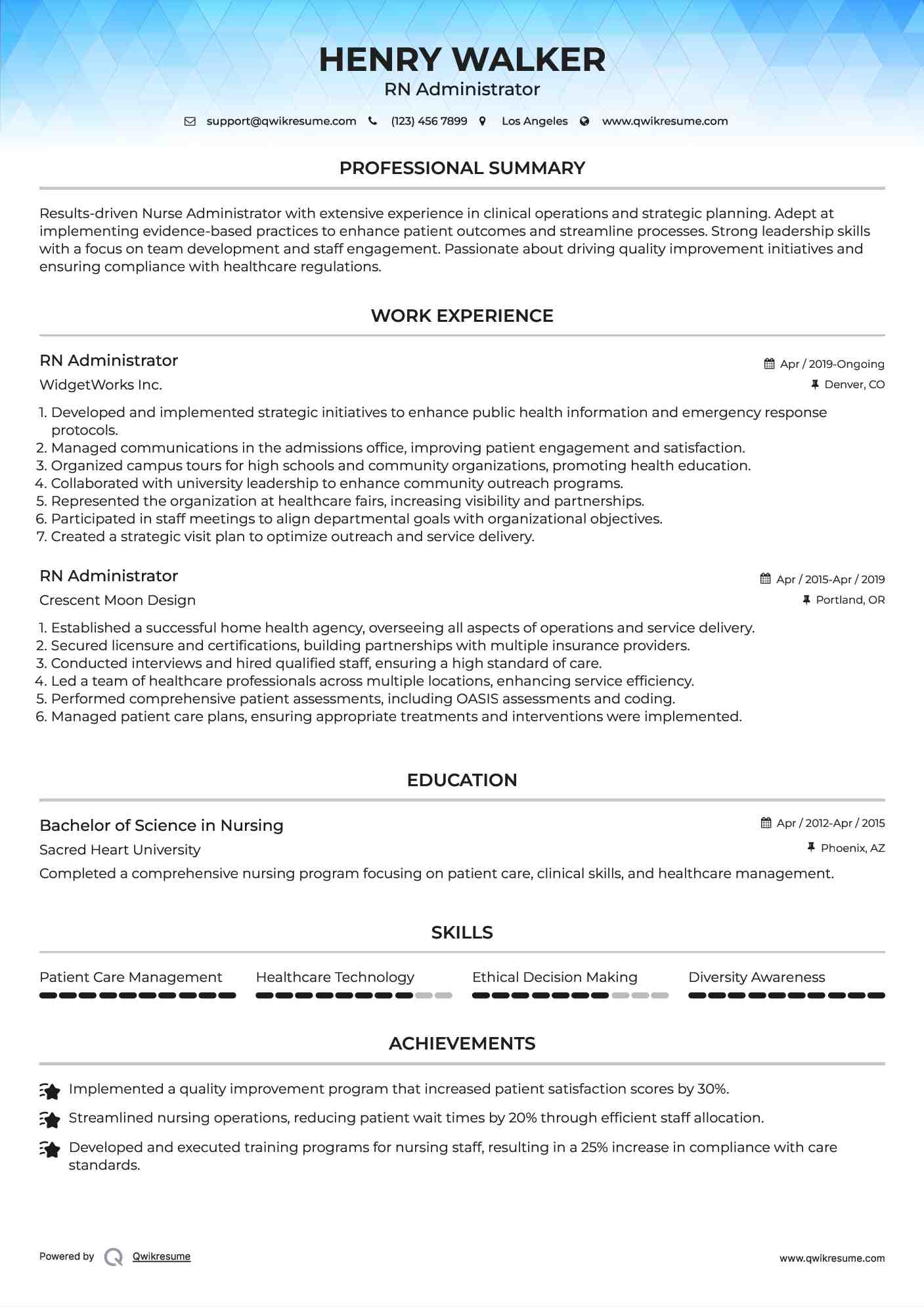 RN Administrator Resume Format