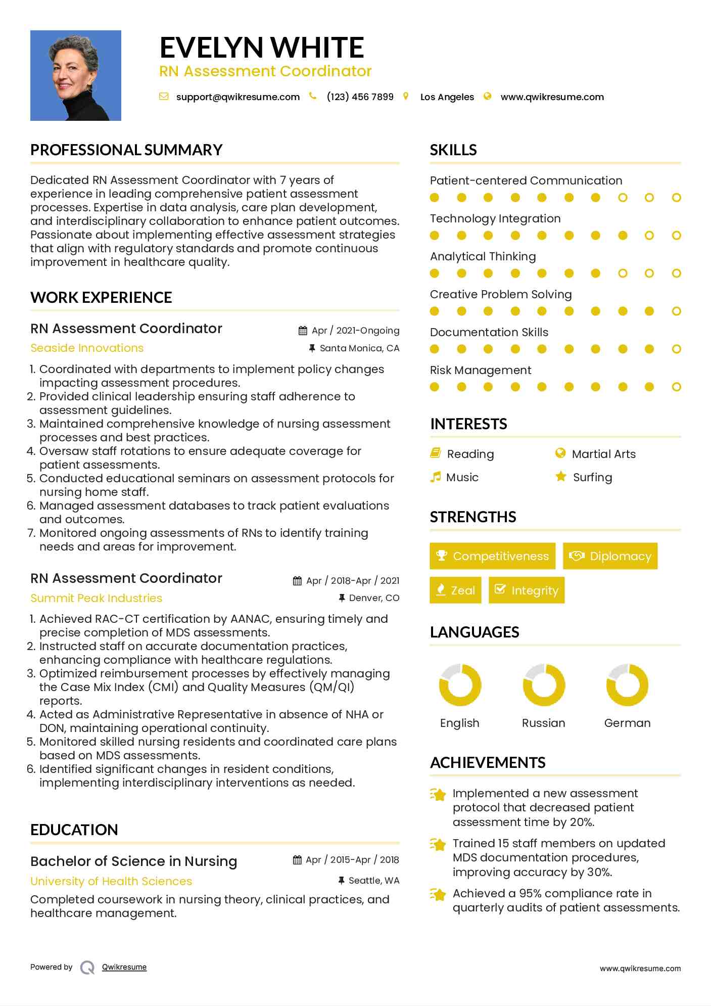 RN Assessment Coordinator Resume Model