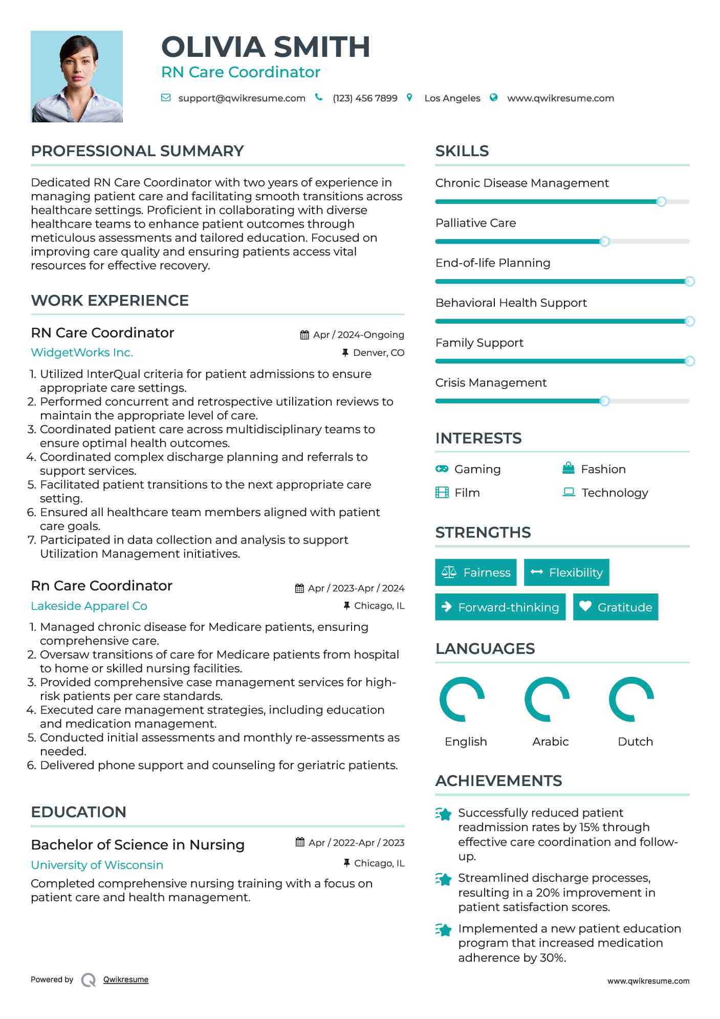 RN Care Coordinator
 Resume Format