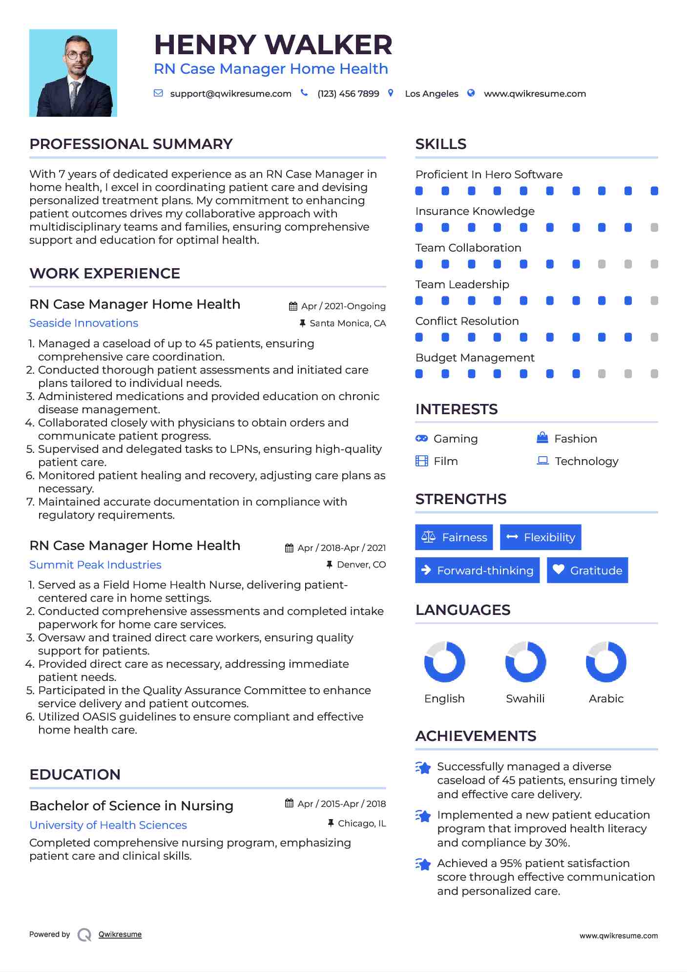 RN Case Manager Home Health Resume Samples QwikResume