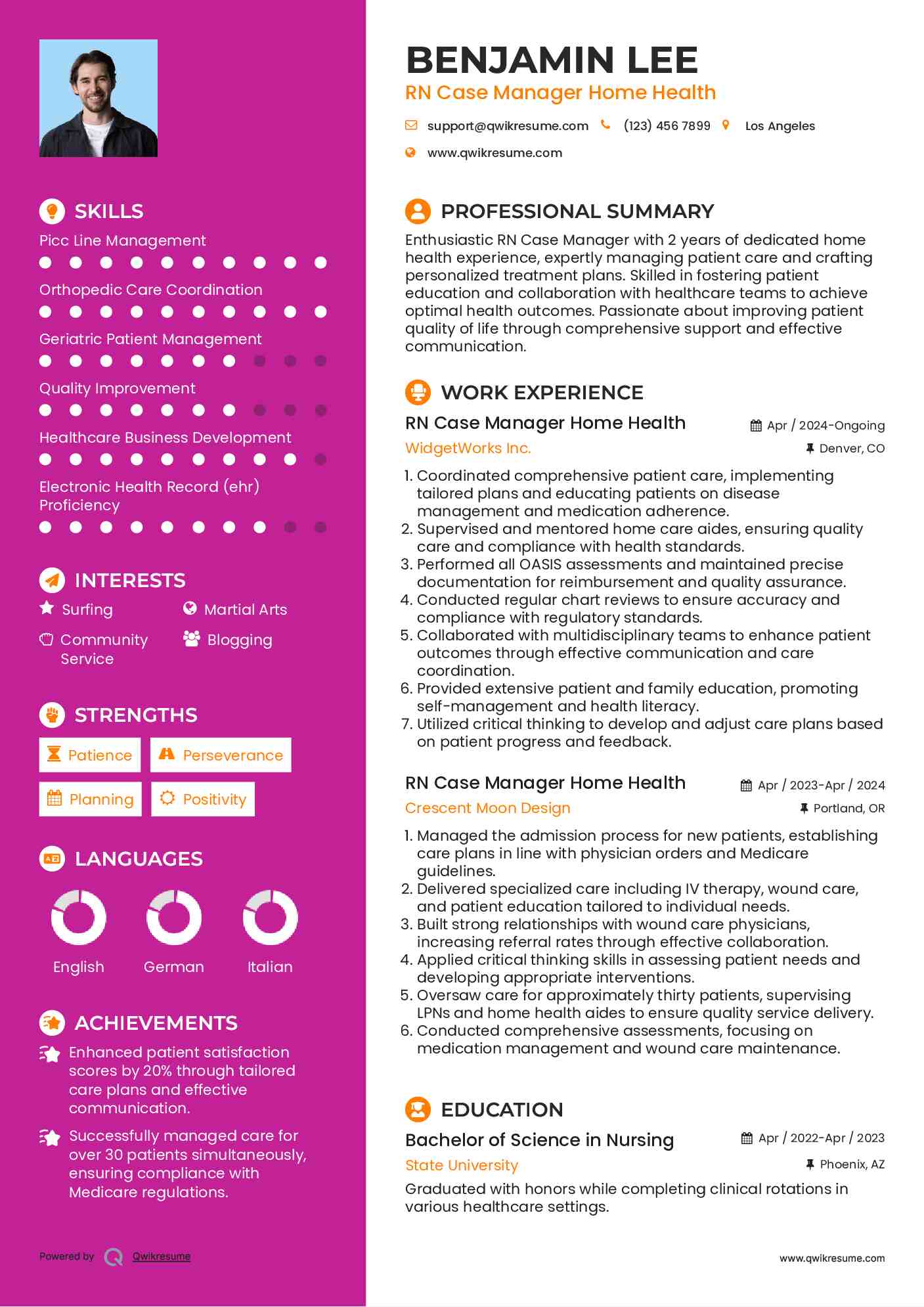 RN Case Manager Home Health Resume Example