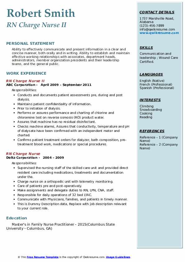 Charge Nurse Resume Sample Serybc