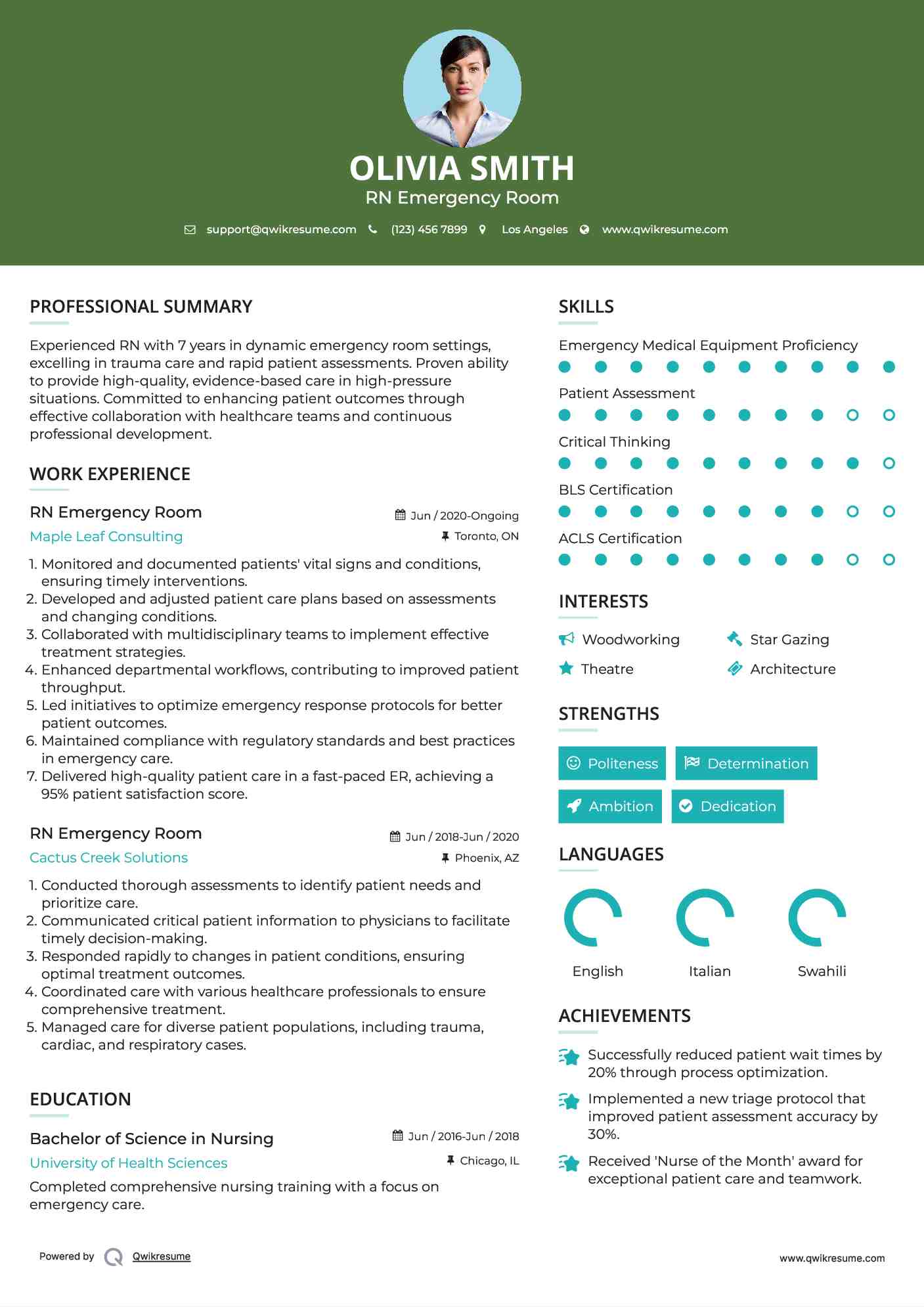 RN Emergency Room Resume Template