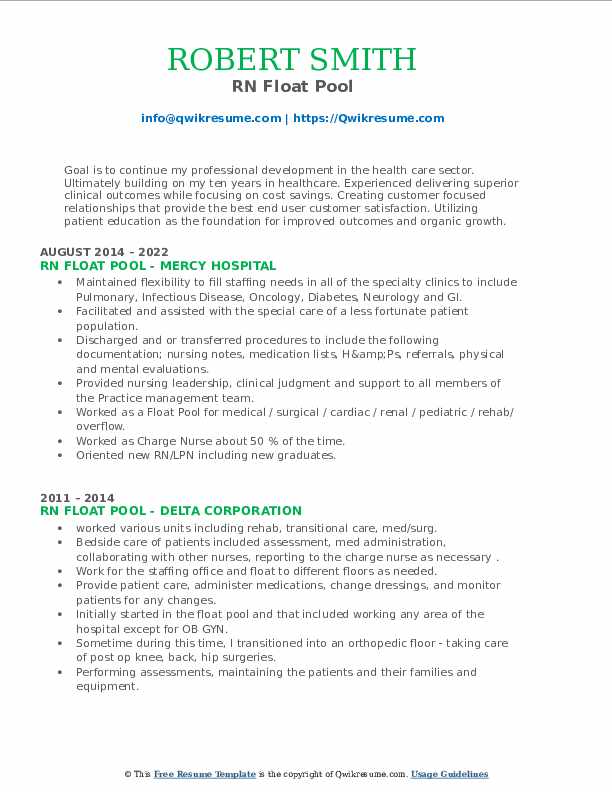 RN Float Pool Resume Samples QwikResume