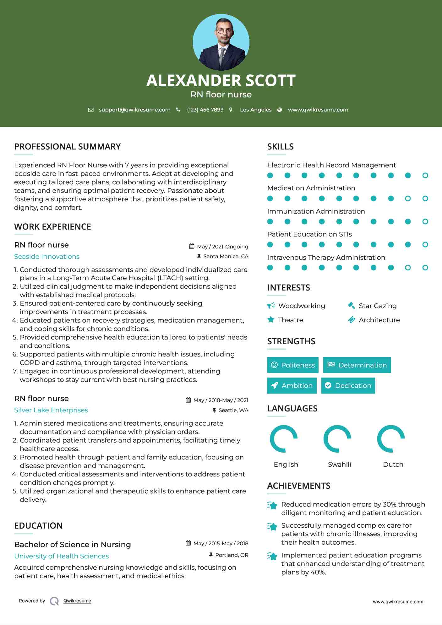 RN floor nurse Resume Format