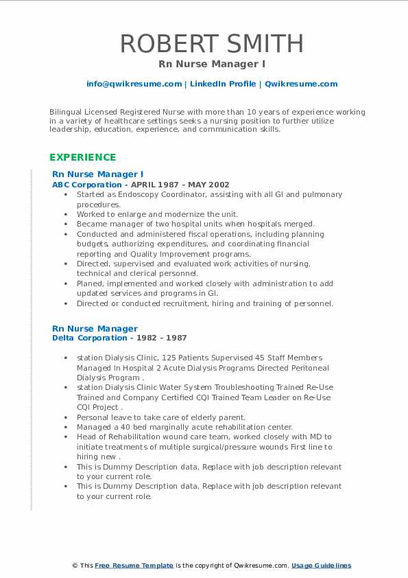 RN Nurse Manager Resume Samples - Rn Nurse Manager 1590386016 Pdf 