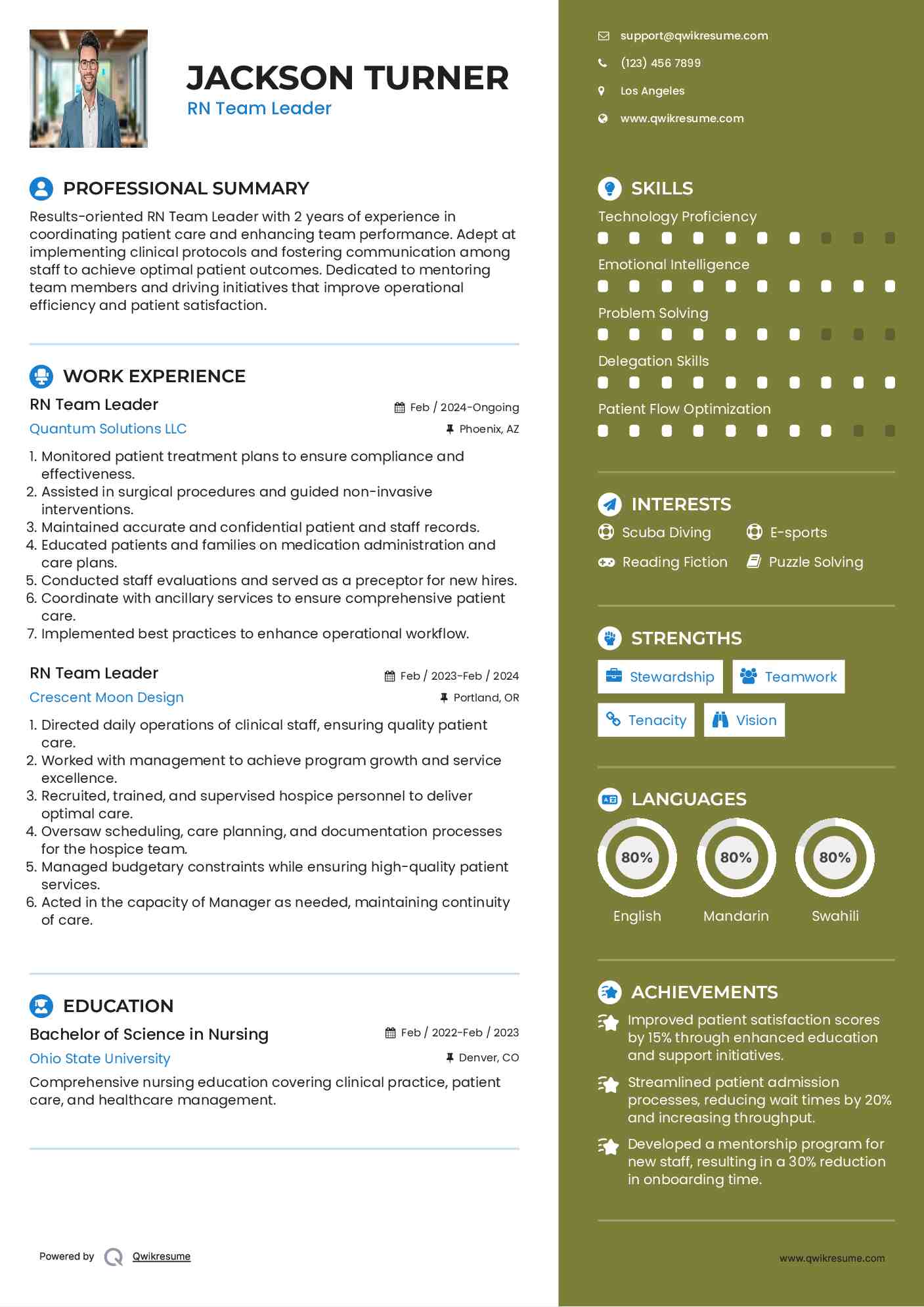 RN Team Leader Resume Example