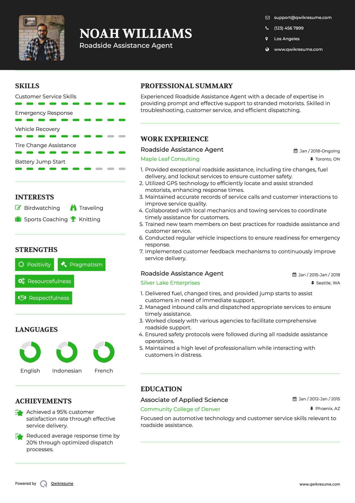 Roadside Assistance Agent Resume Sample